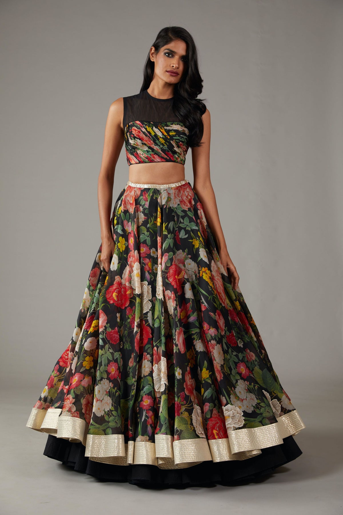 Black Organza Lehenga Set