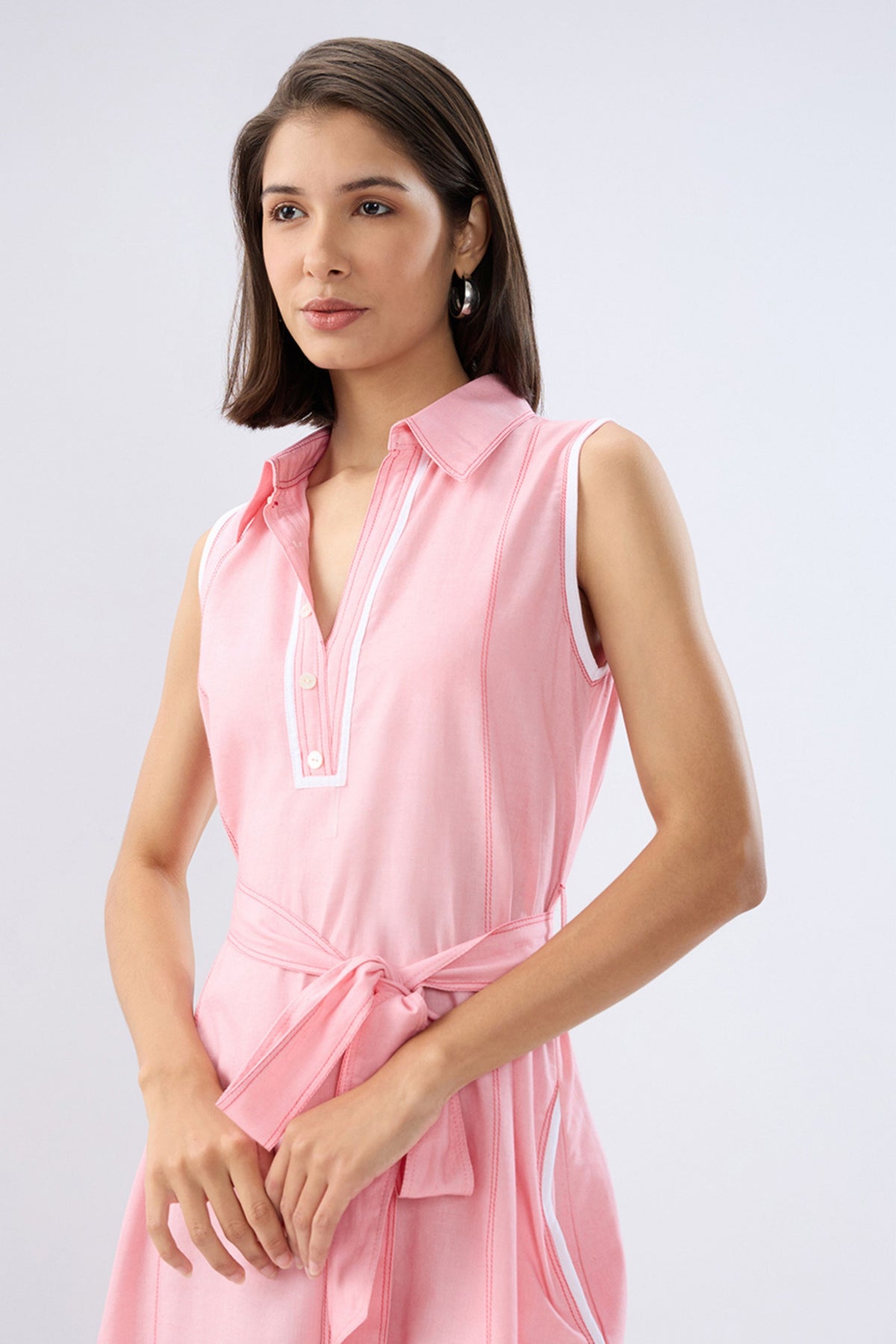 Pink A-line Tie-up Dress
