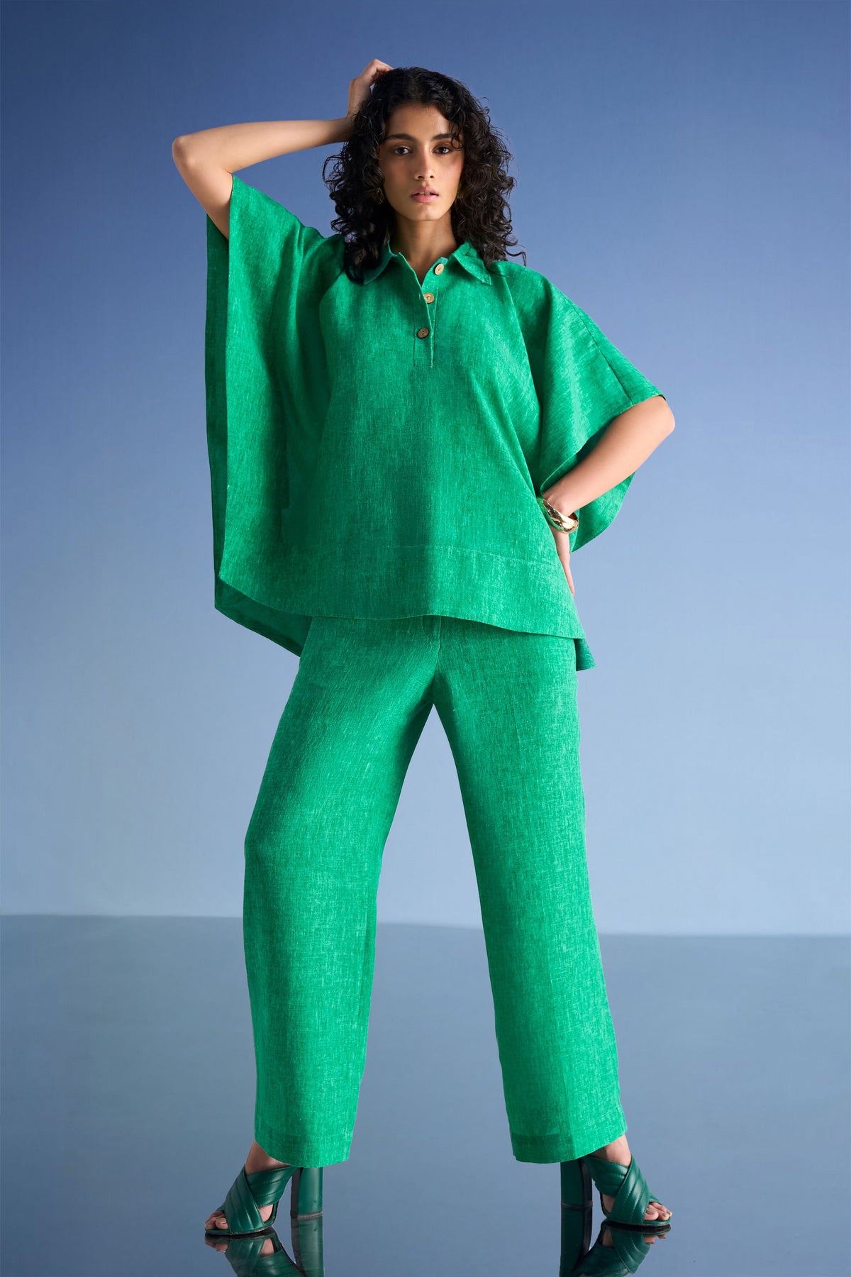 Straight Cut Linen-textured Pants