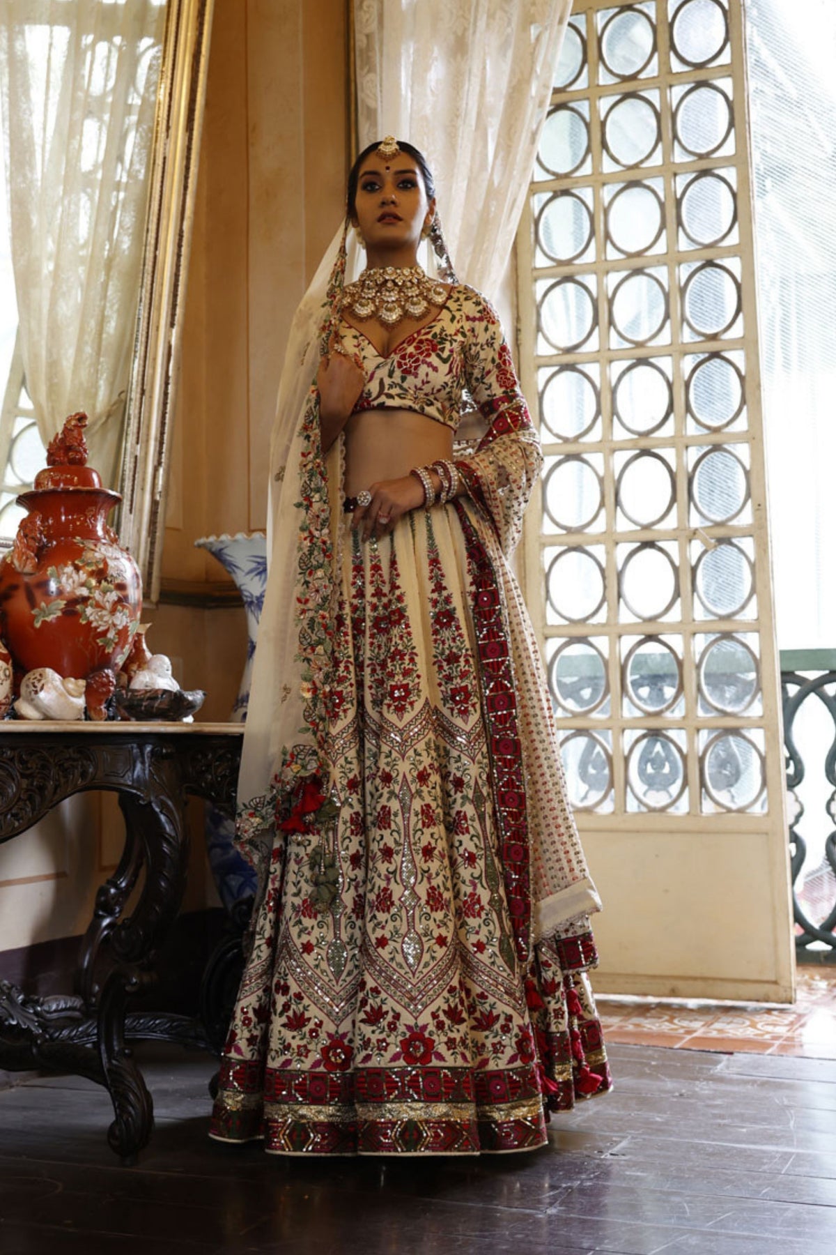 Ivory Lehenga with Ivory Choli and Ivory Dupatta