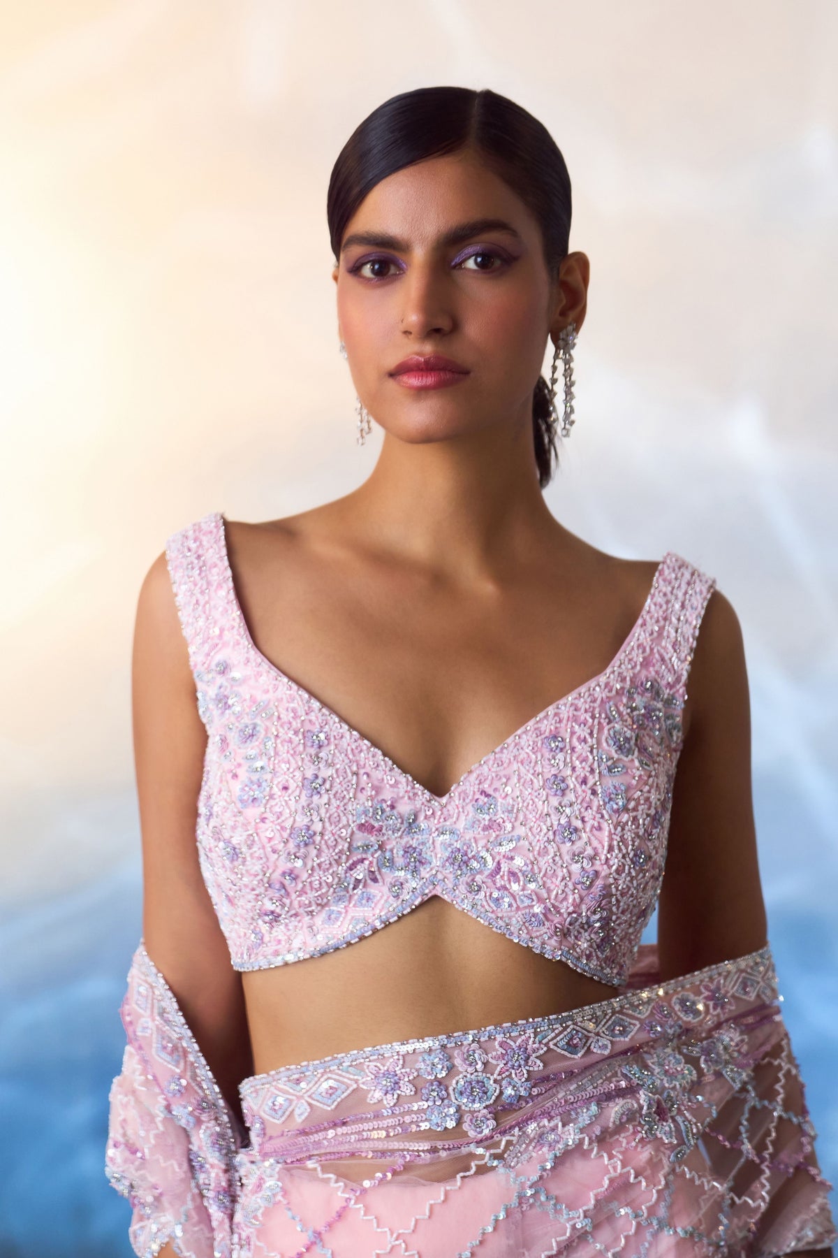 Blush Pink Net Saree Set