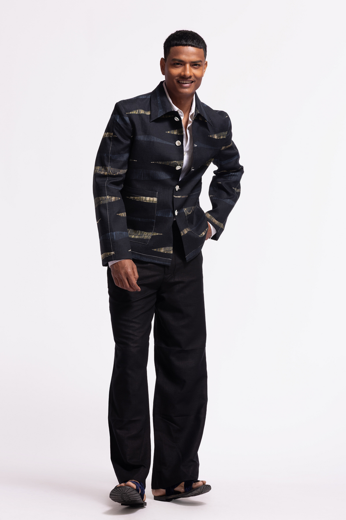 Black Printed Linen Jacket