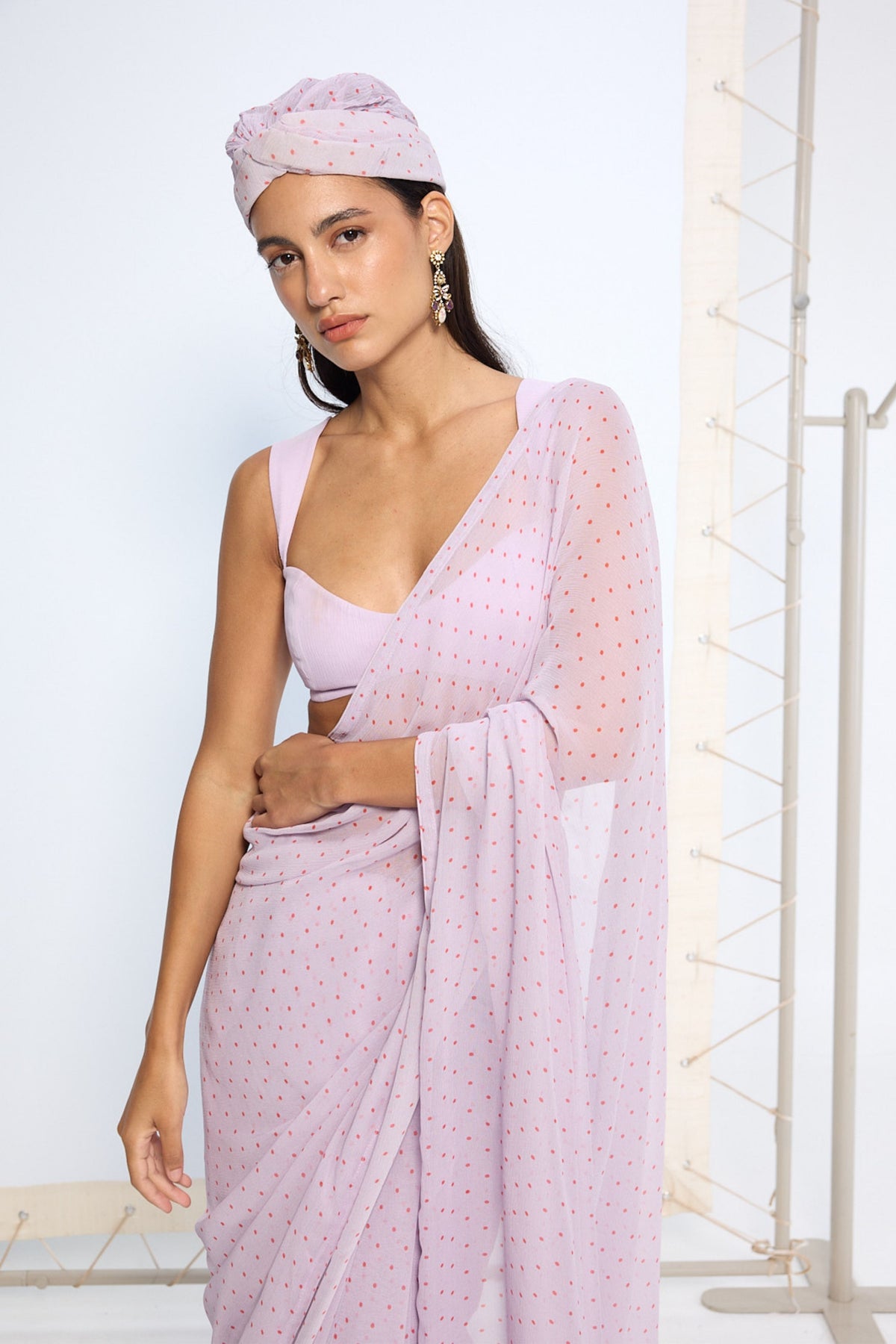 Lavender Polka Dotted Saree