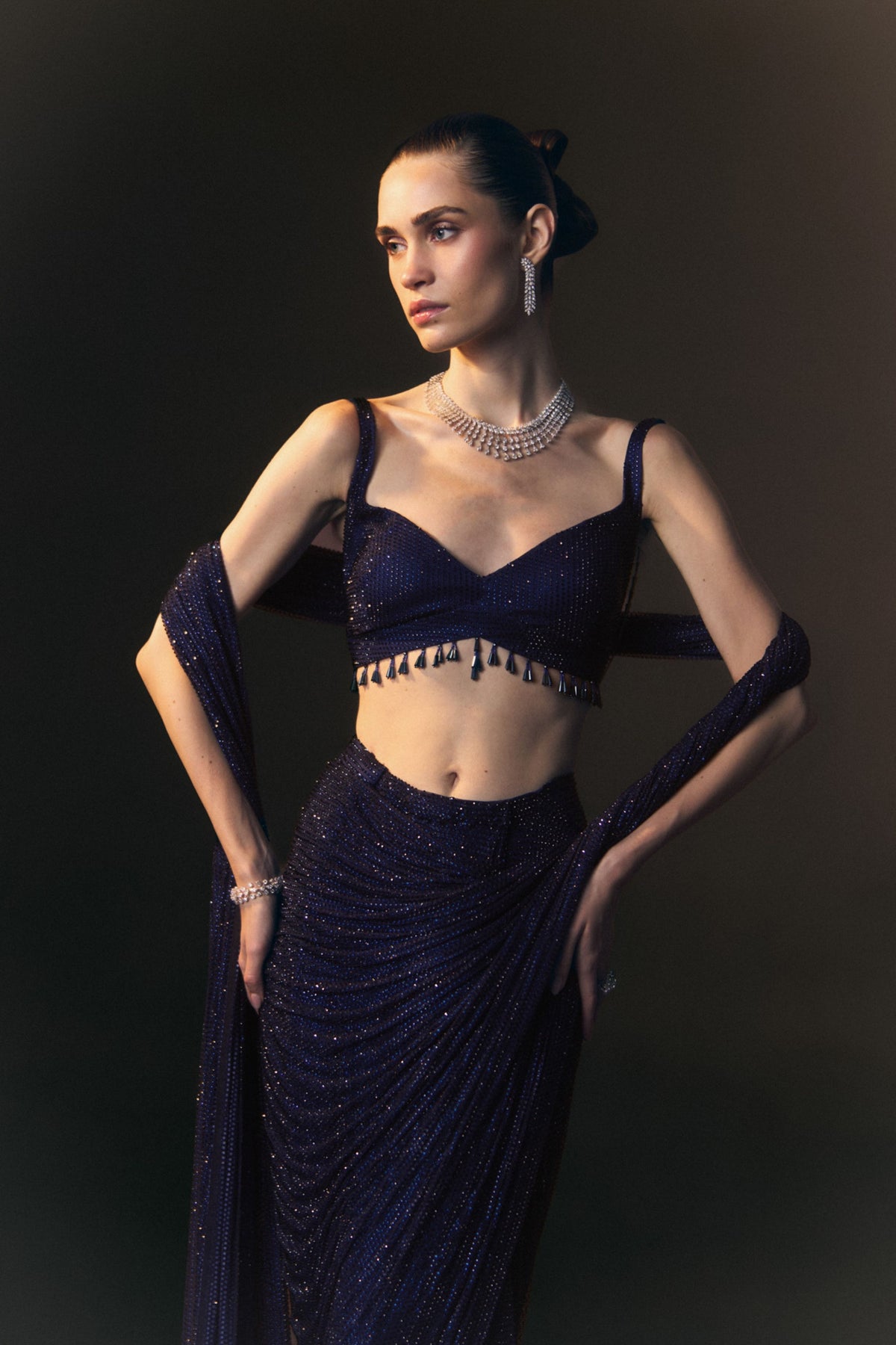 Marine Drape Saree Set