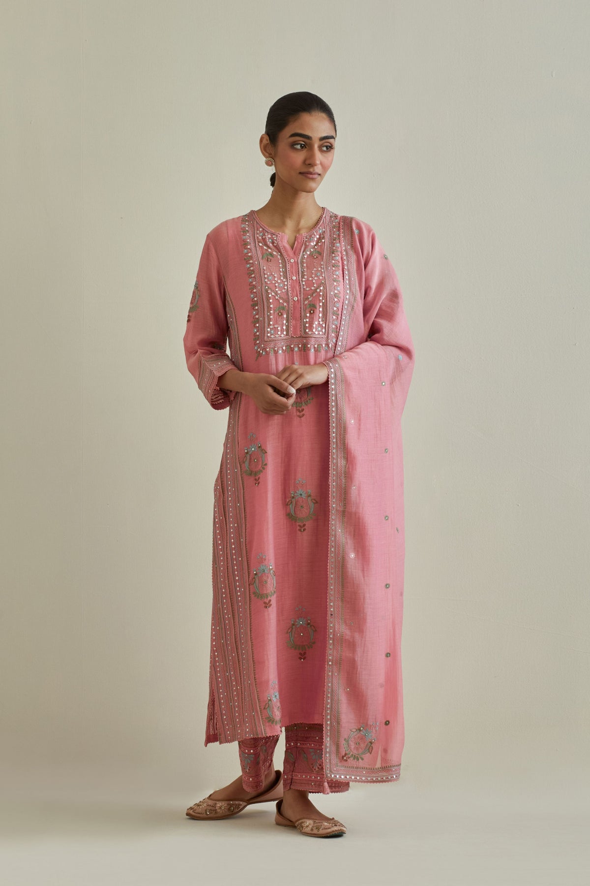 Pink Embroidered Straight Kurta Set