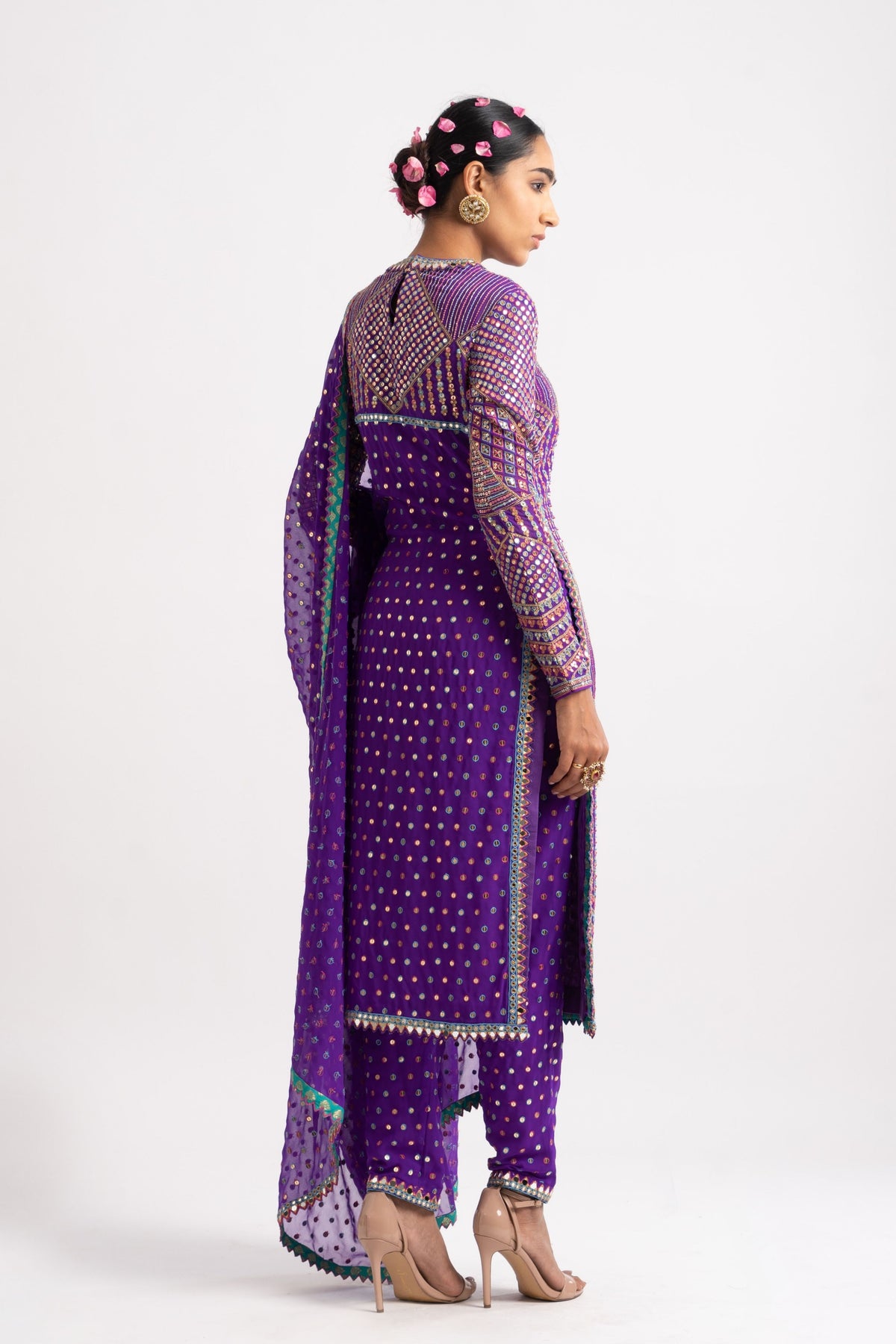 Purple multi embroidery kurta set