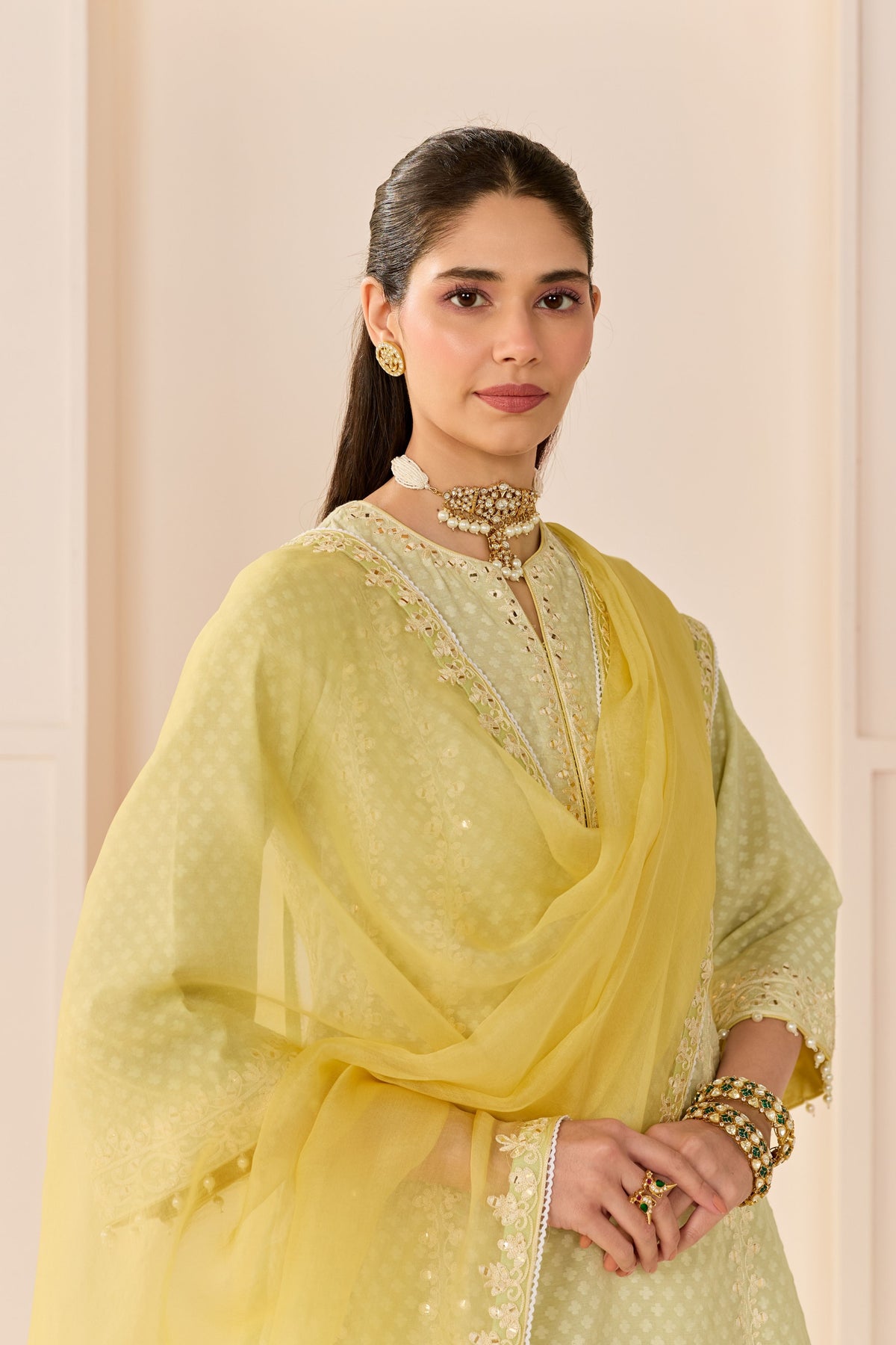 Firdaus Mint Green Long Kalidaar Chauga Set