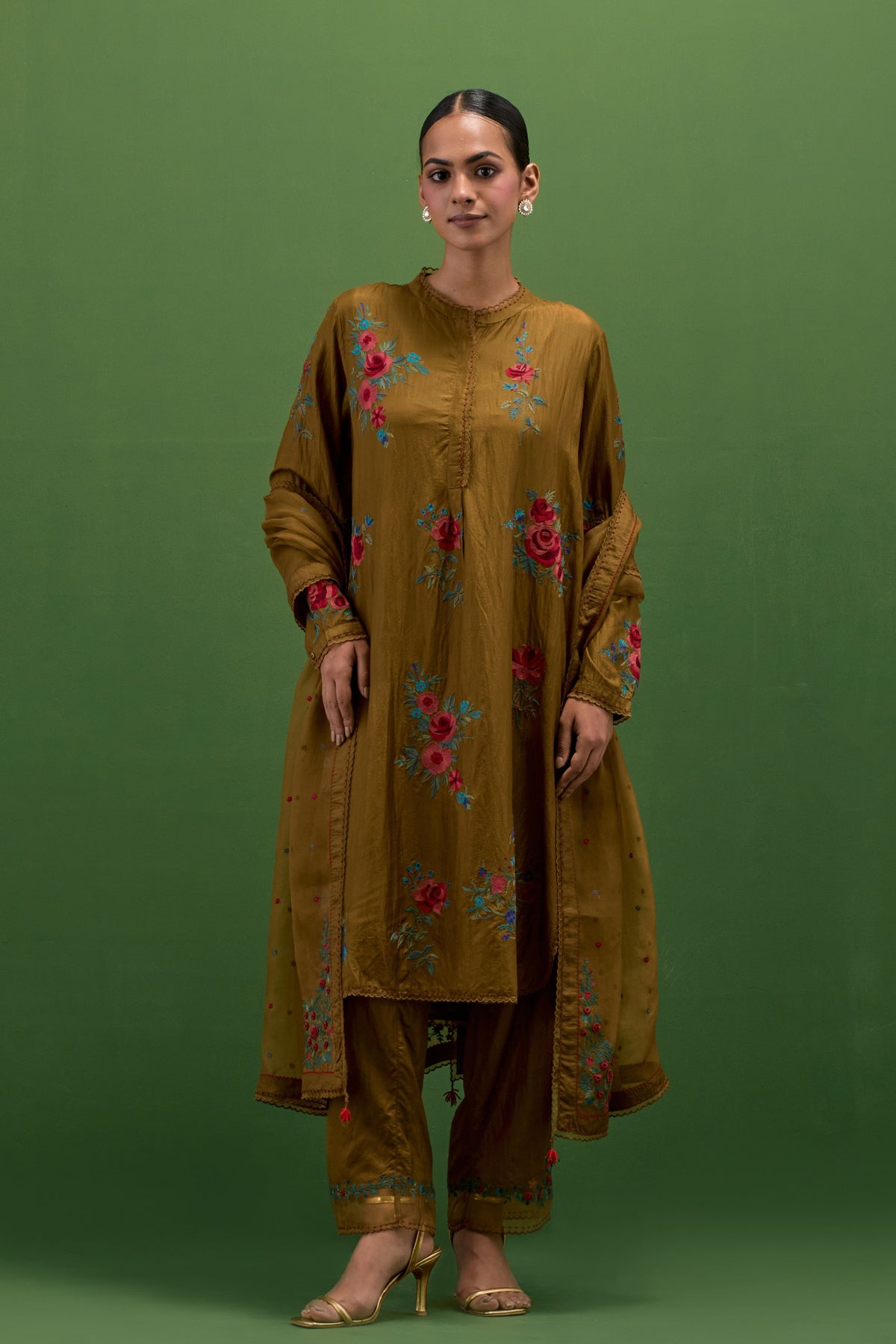 Olive Rose Embroidery Kurta Set