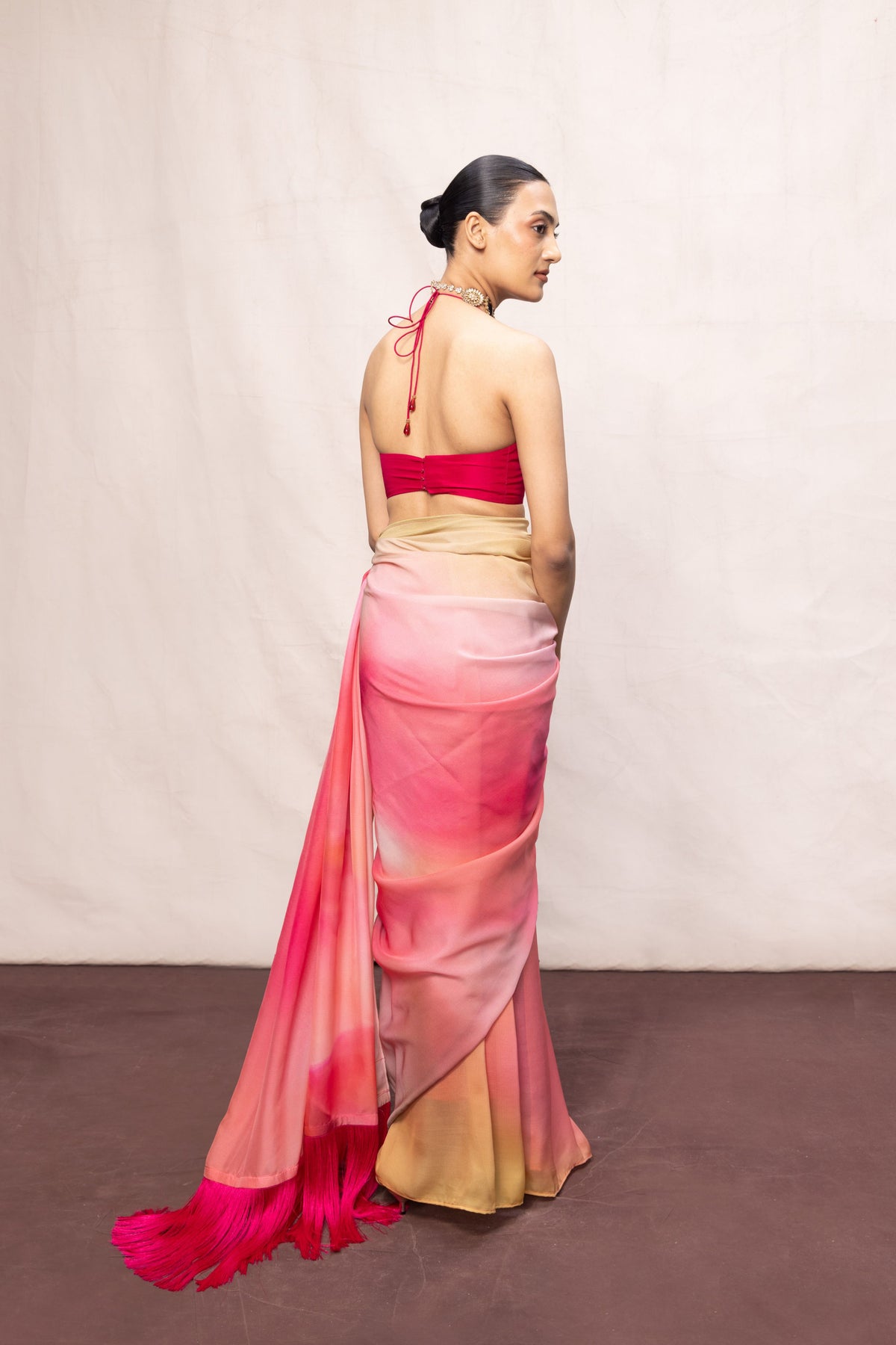 Pink & Pista Ombre Chiffon Saree