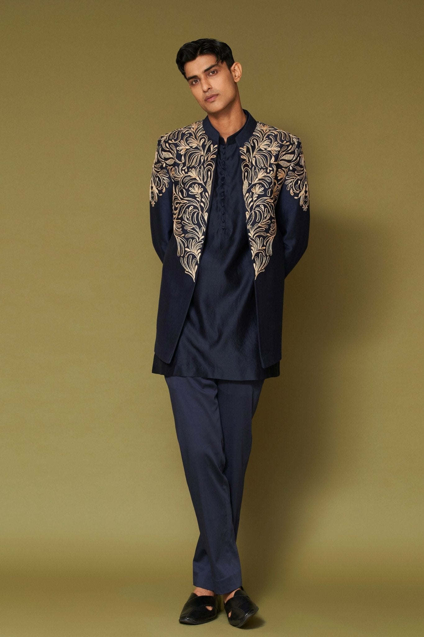 Midnight Navy Bandhgala Set - Devnaagri Menswear - Elahe