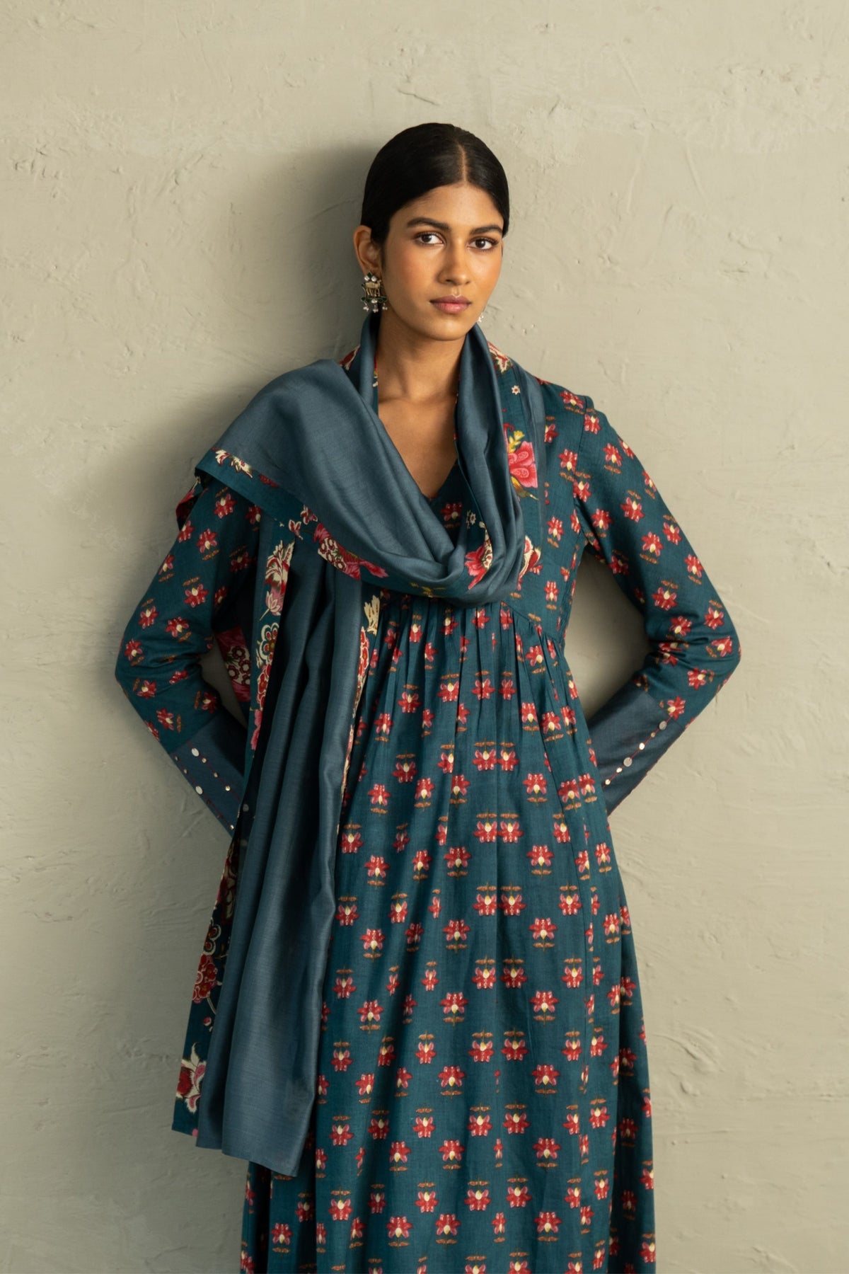 Teal Anarkali Set