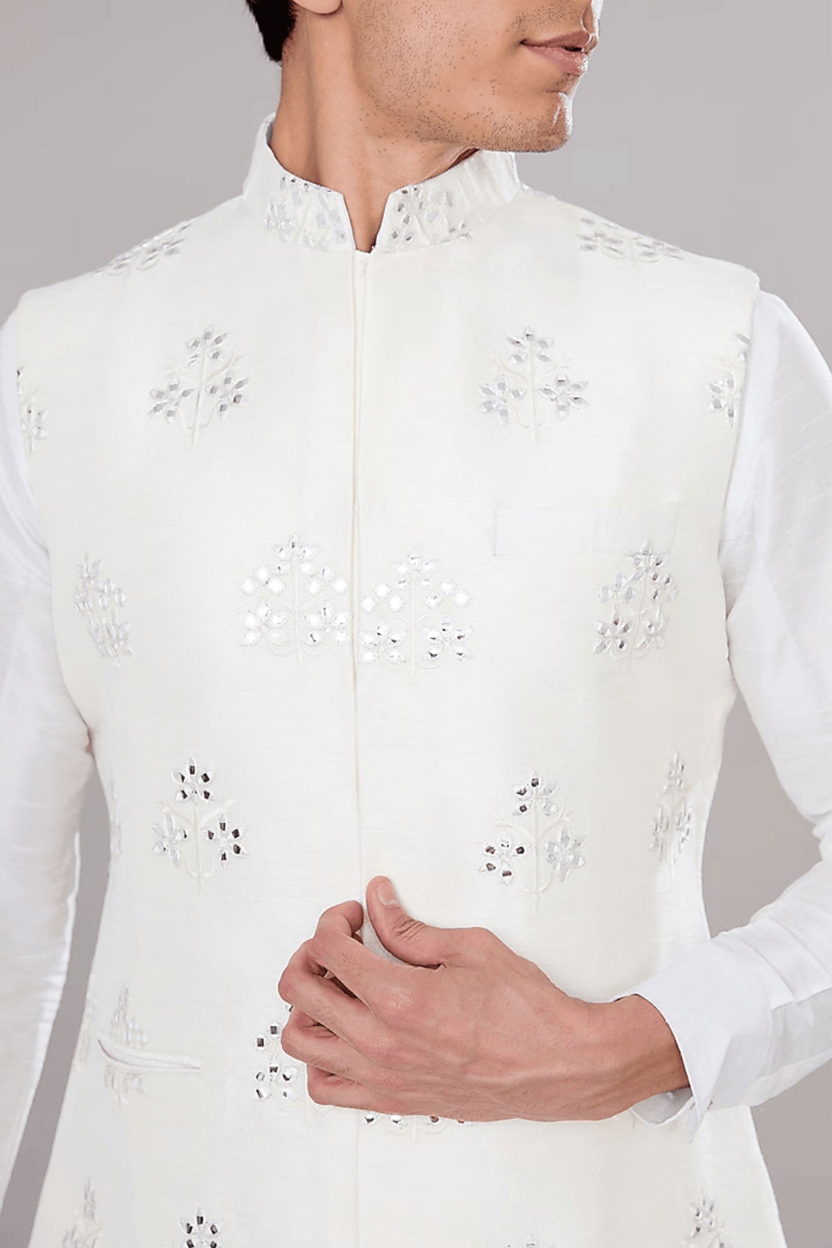 Off White Embroidered Kurta-jacket Set