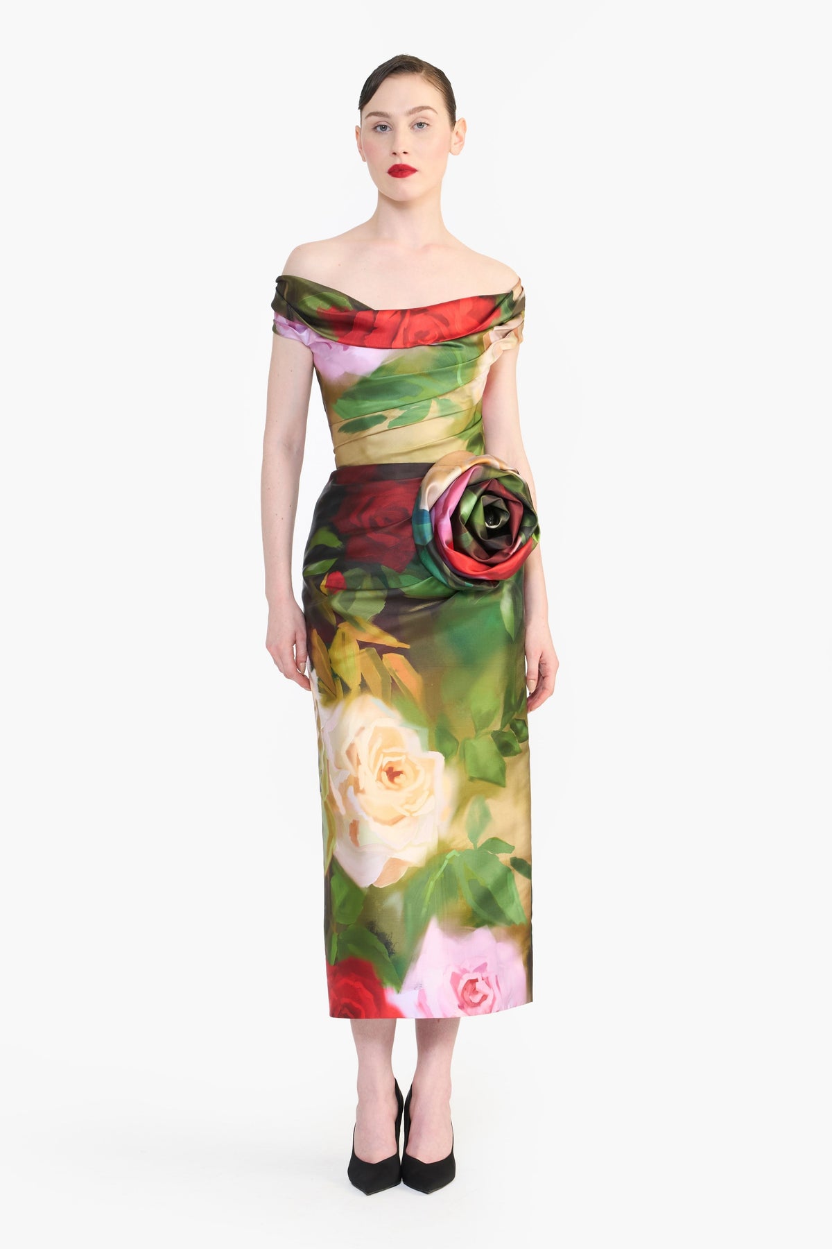 Off Shoulder Draped Midi