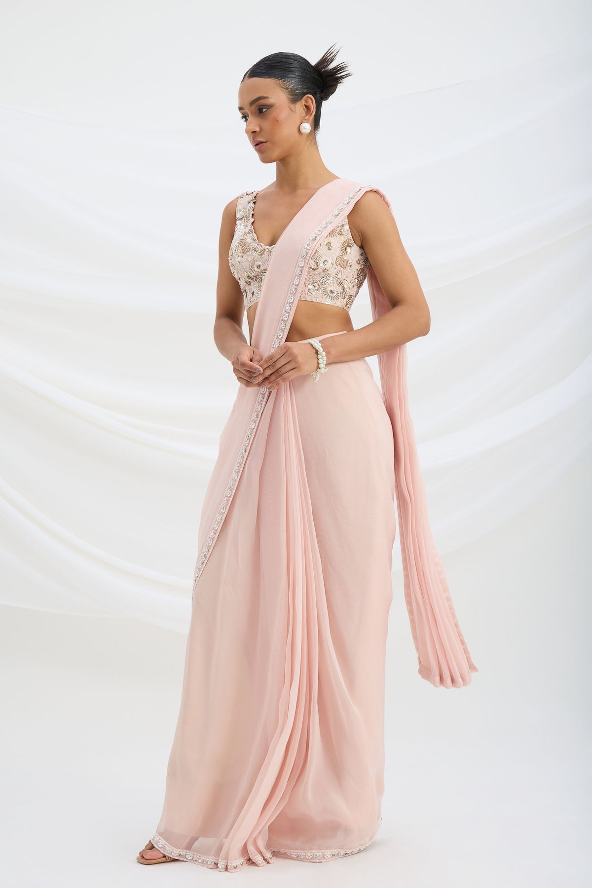 Light Pink Drape Saree Set