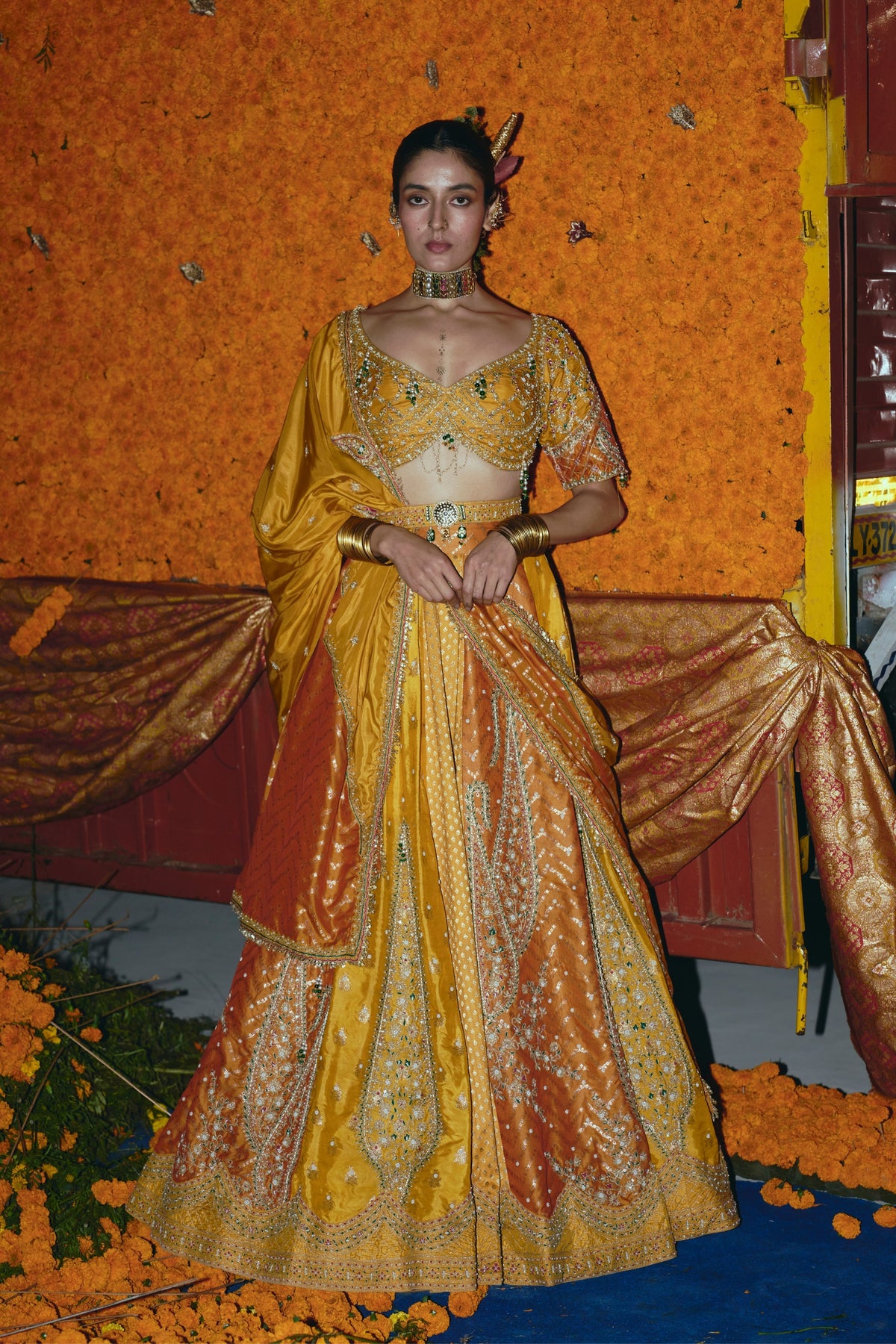 Yellow Silk Banarsi Lehenga Set