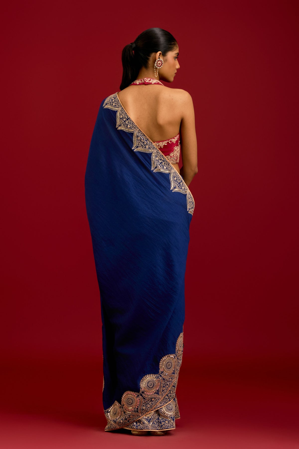 Navy Blue Silk Saree Set