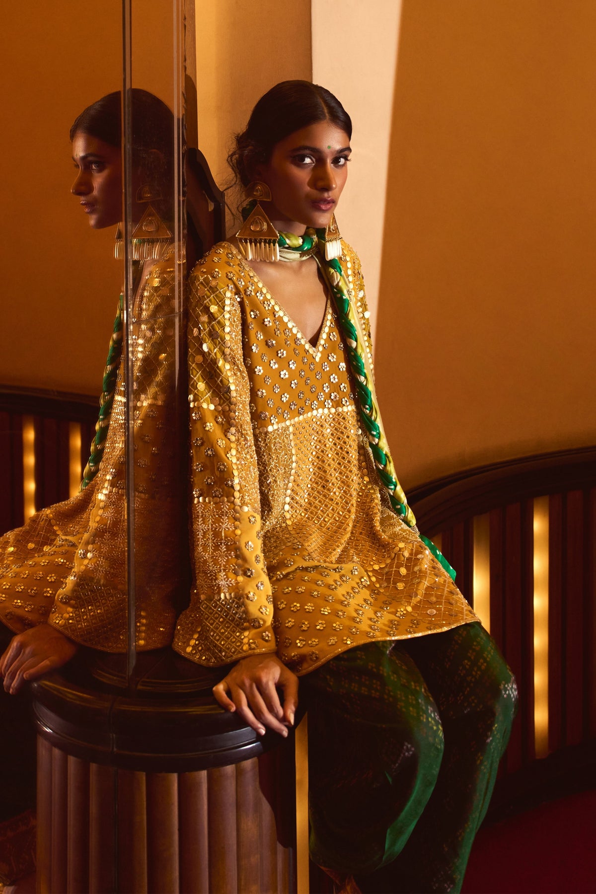 Zeenat Mustard Green Kurta Set