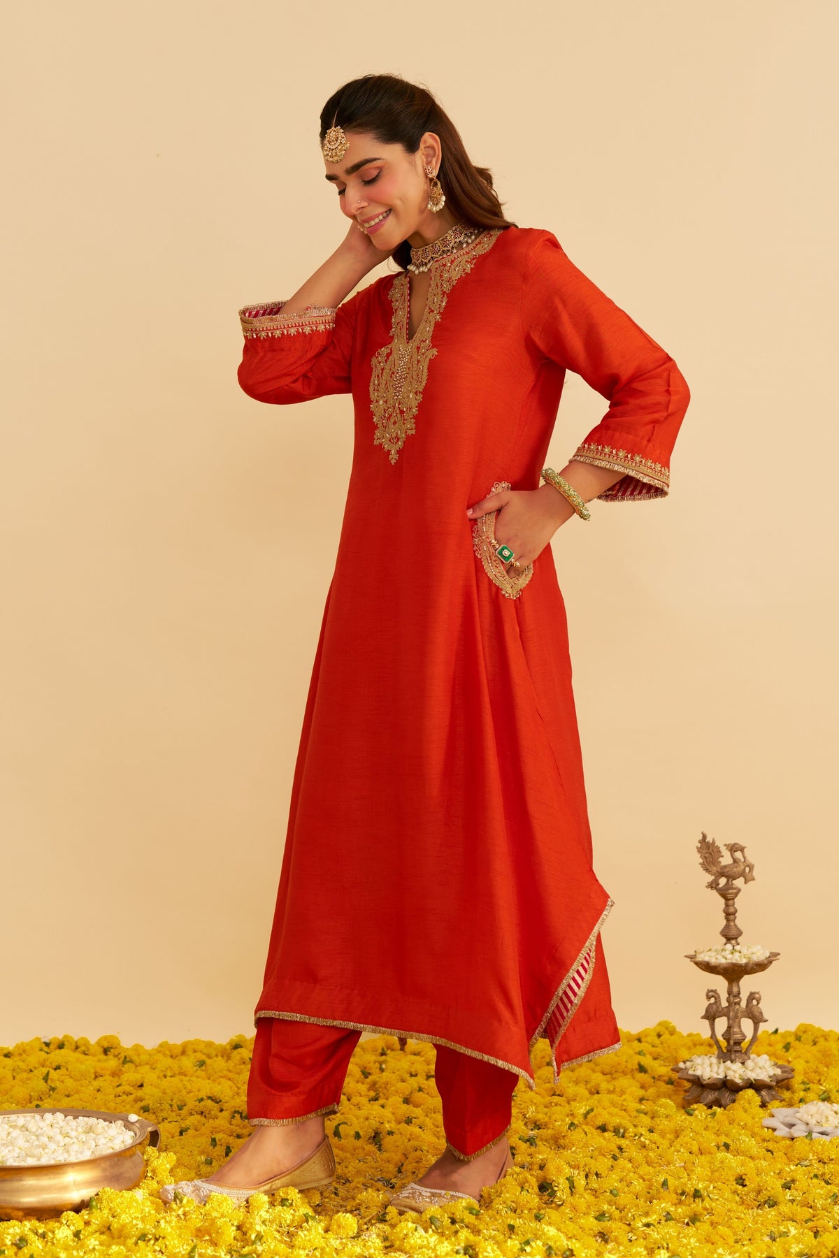 Burnt Orange Kaftan With Salwar
