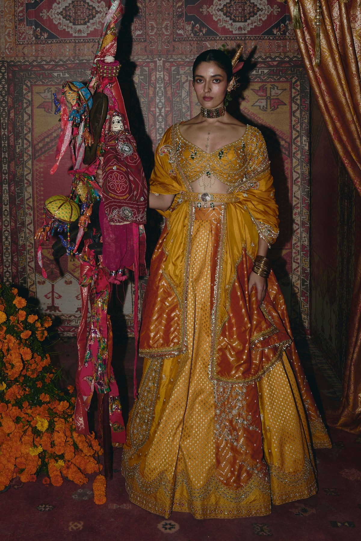 Yellow Silk Banarsi Lehenga Set