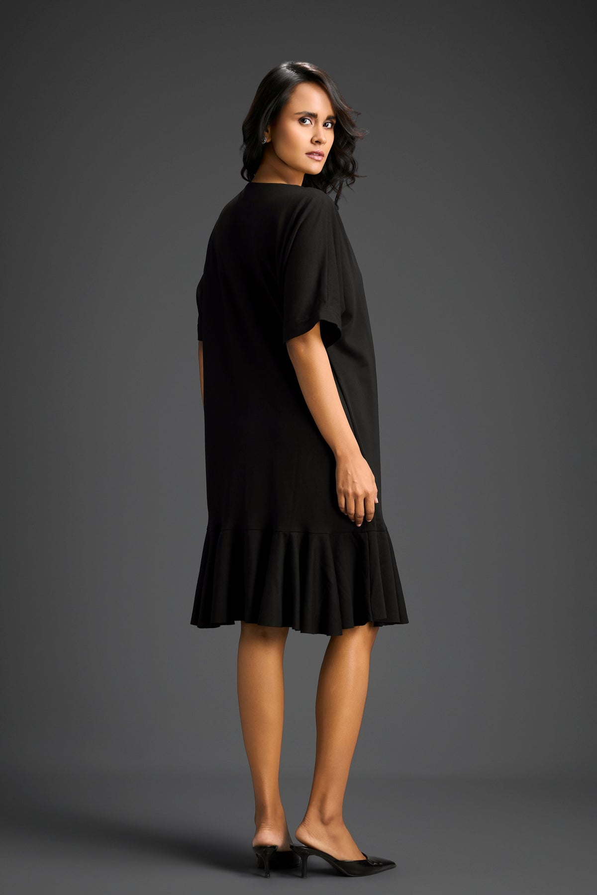 Black V-neck Embroidery Dress