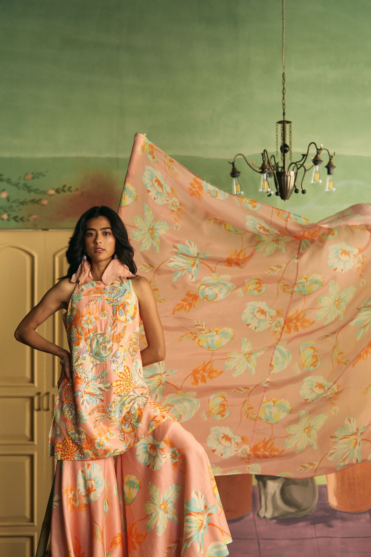 Peach Apricot Garden Sharara Set