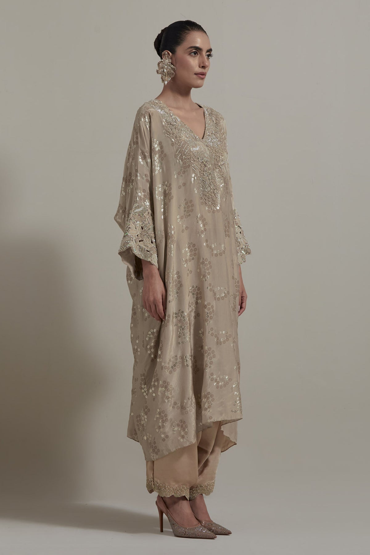 Beige Embroidered Kurta Set