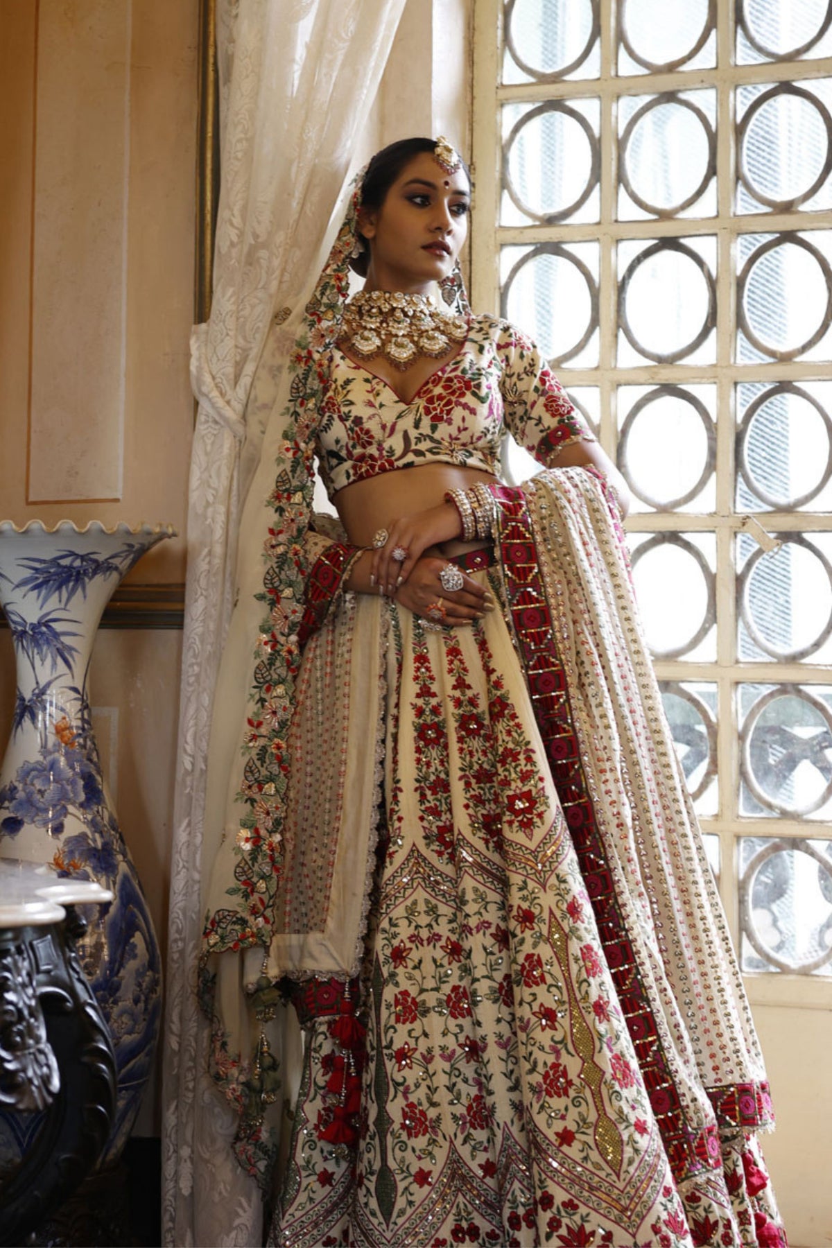 Ivory Lehenga with Ivory Choli and Ivory Dupatta