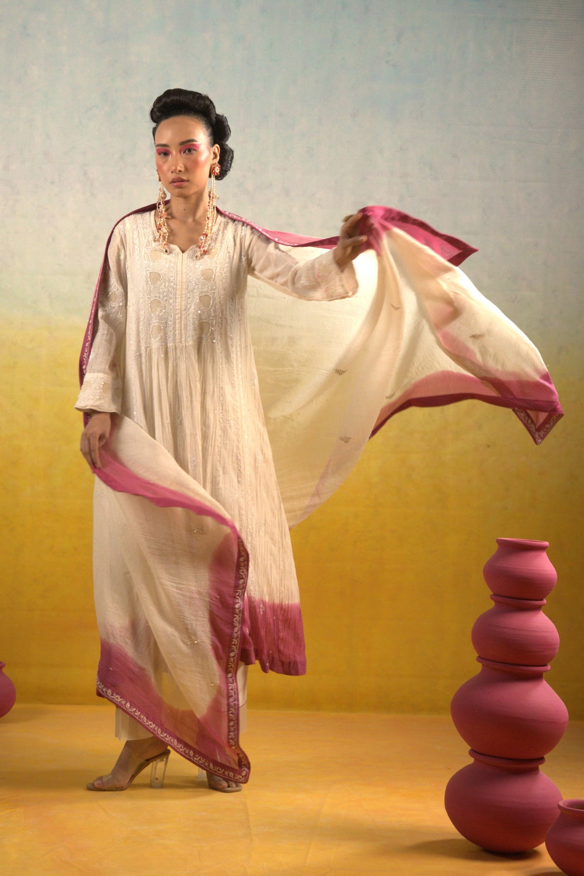 White Jaali embroidered Anarkali Set