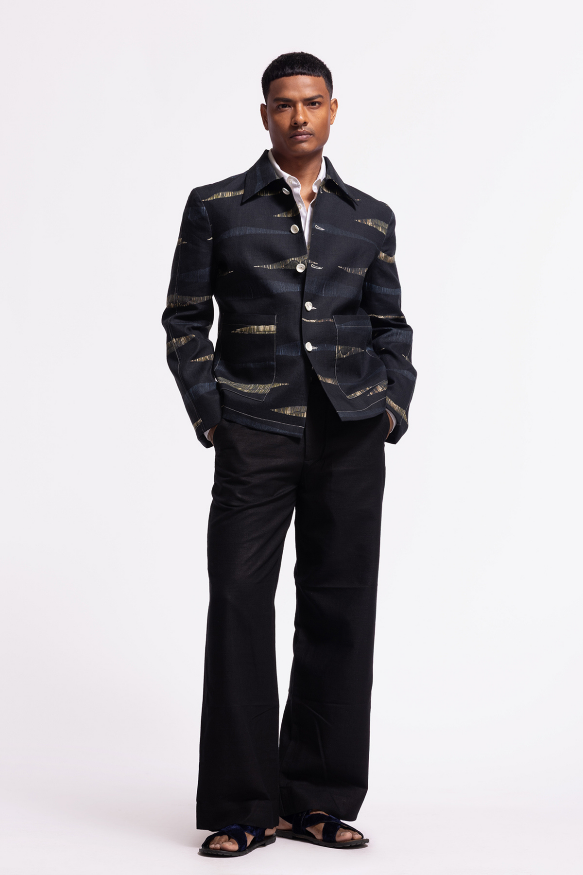 Black Printed Linen Jacket