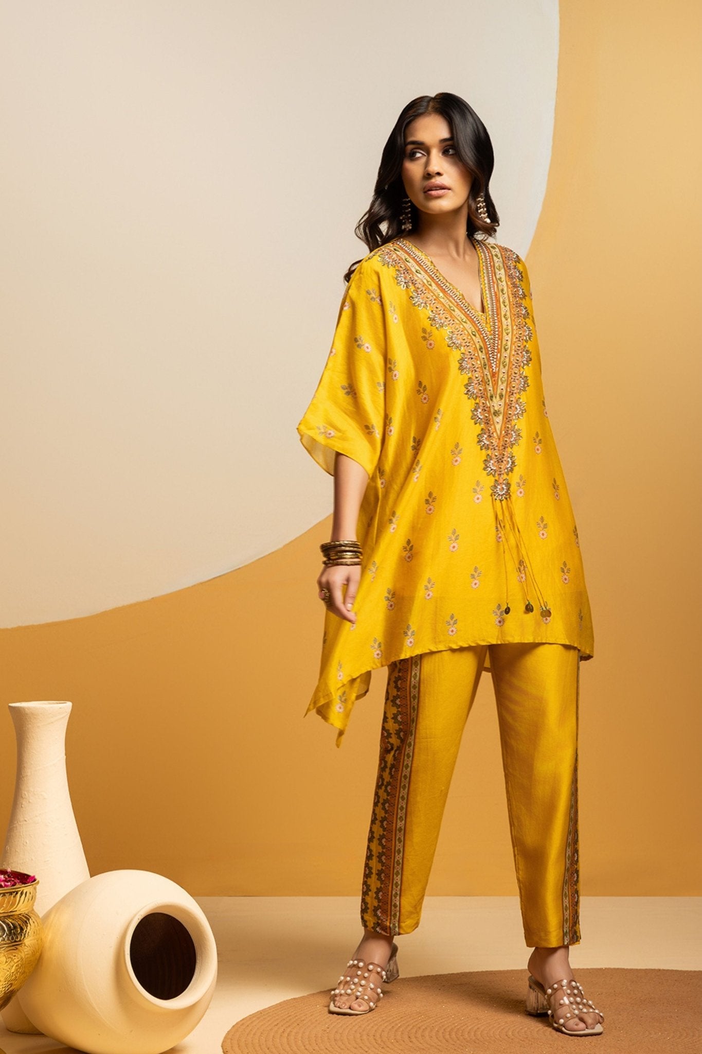 Yellow Embellished Tunic Set - Sougat Paul - Elahe
