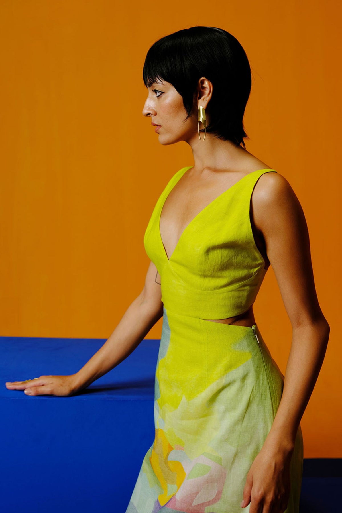 Blue and Green Cut-Out Dress