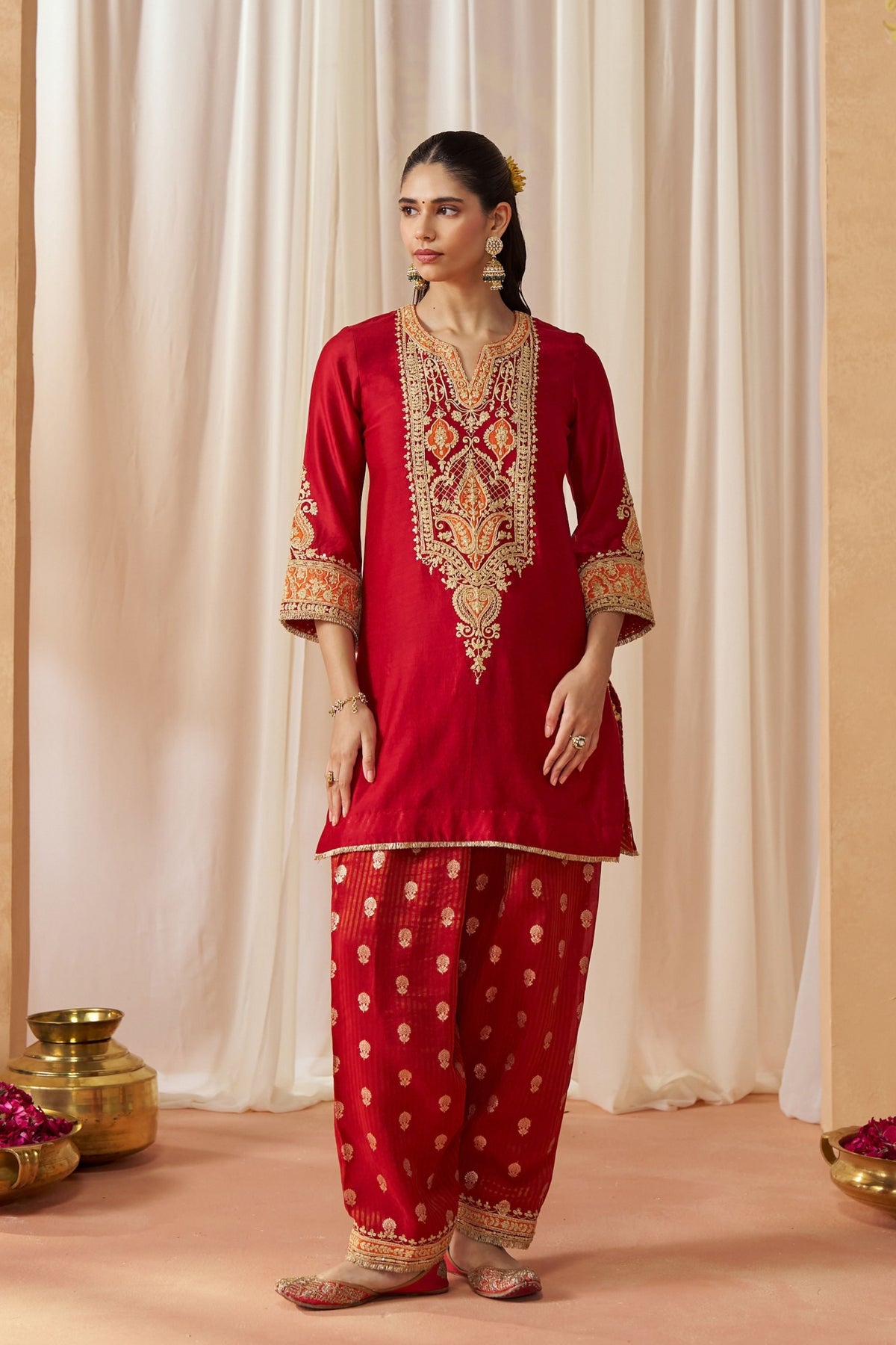 Adeela Deep Red Kurta Set