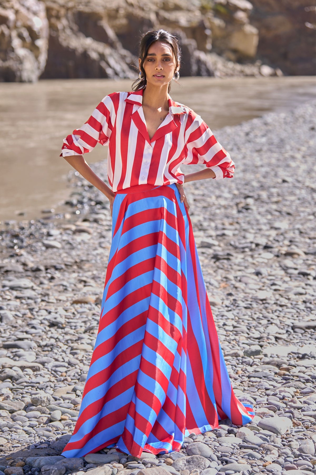 Striped Maxi Skirt Set