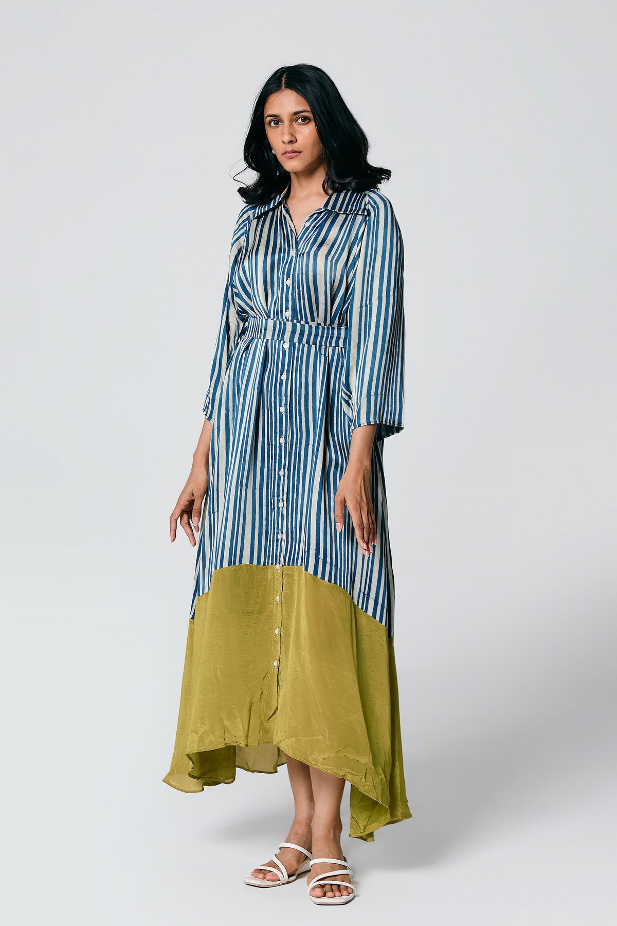Blue Stripes Dress With Belt