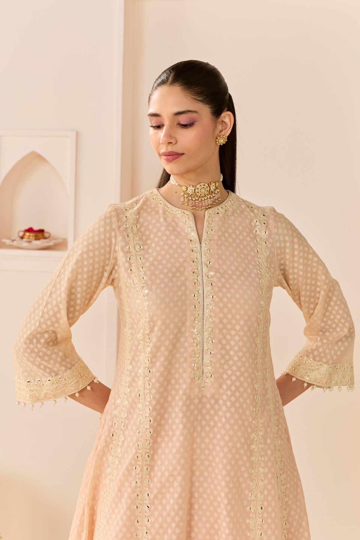 Firdaus Carnation Pink Long Kalidaar Chauga Set