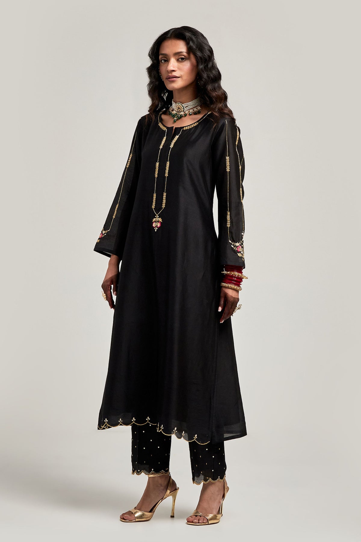 Embroidered Black Kurta Set