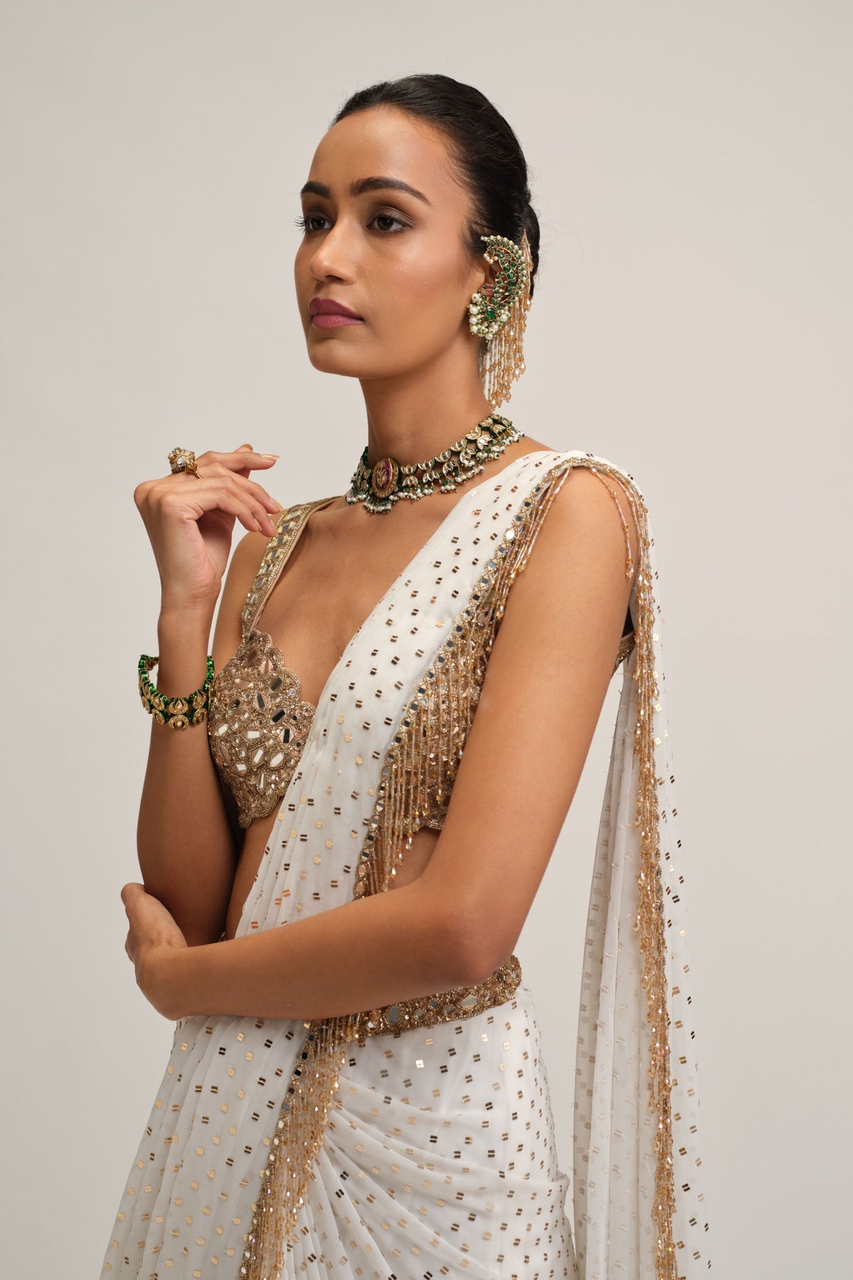 Off White Embroidered Saree Set