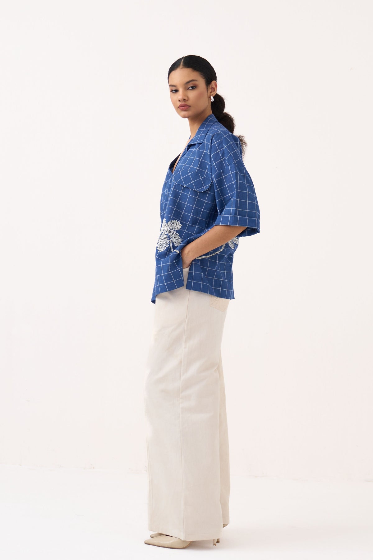 Embroidered V Neck Top