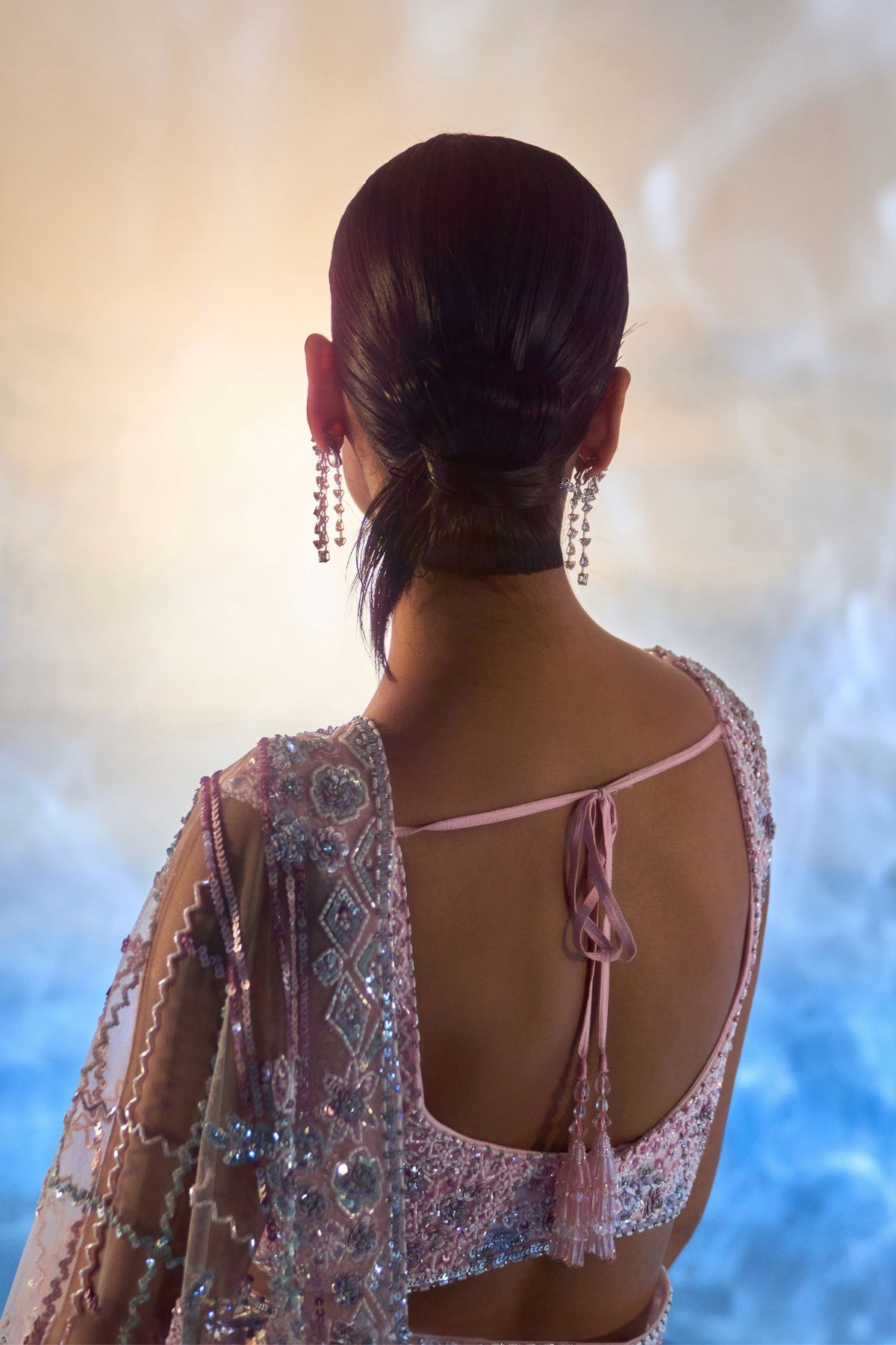 Blush Pink Net Saree Set