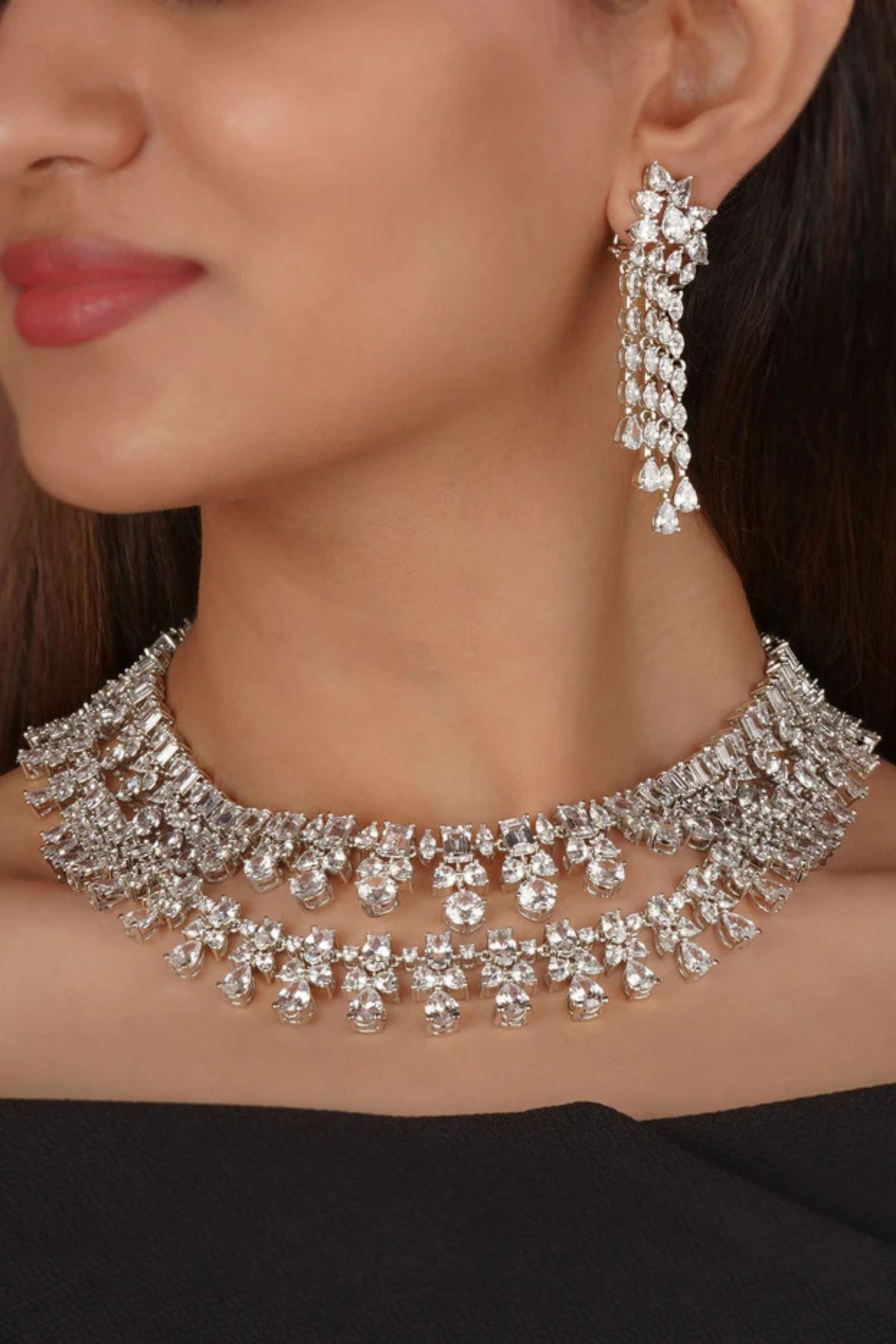 Silver Plated Faux Diamond Necklace Set