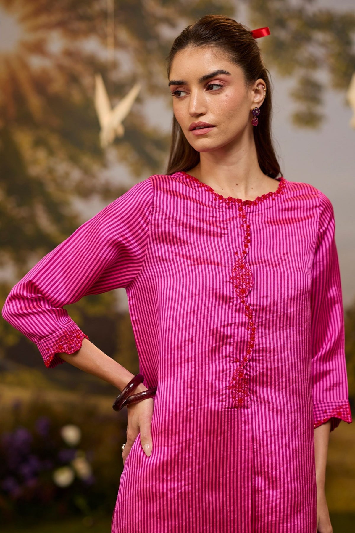 Rhythm n Rhyme Embroidered Pink Kurta Set