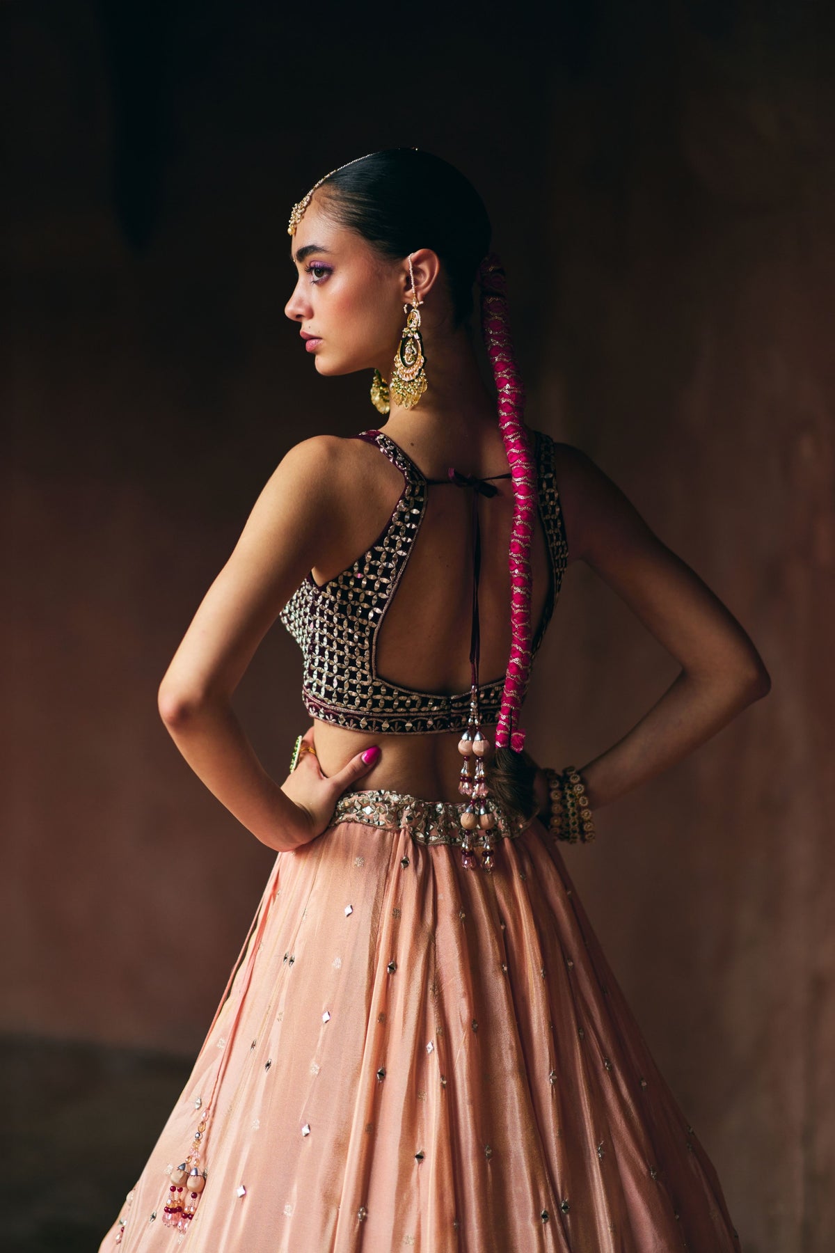 Peach and Maroon Lehenga Set
