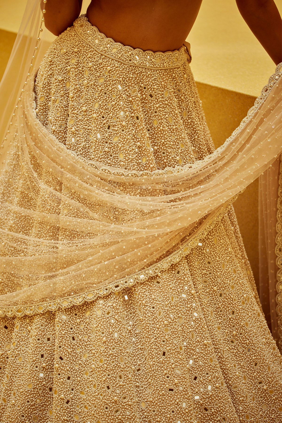 Light Beige Lehenga Set With Veil