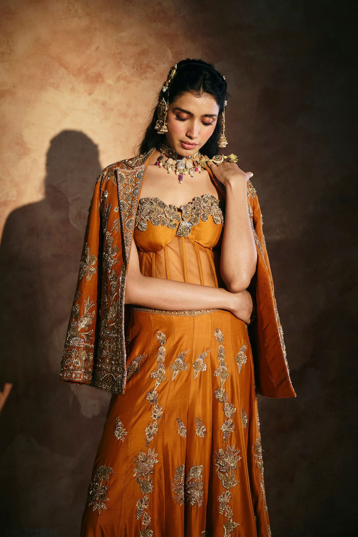 Orange Zardozi Sindh Jacket Set