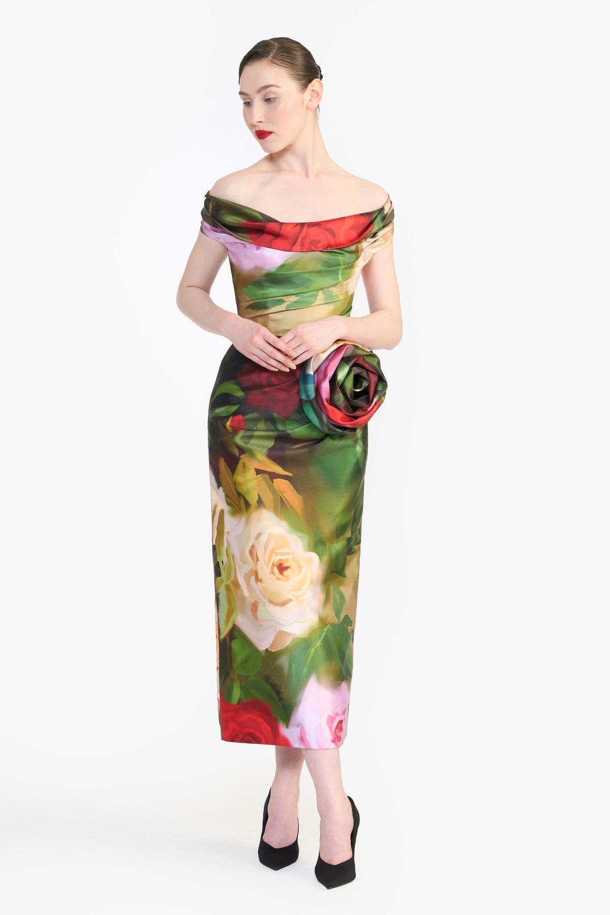 Off Shoulder Draped Midi