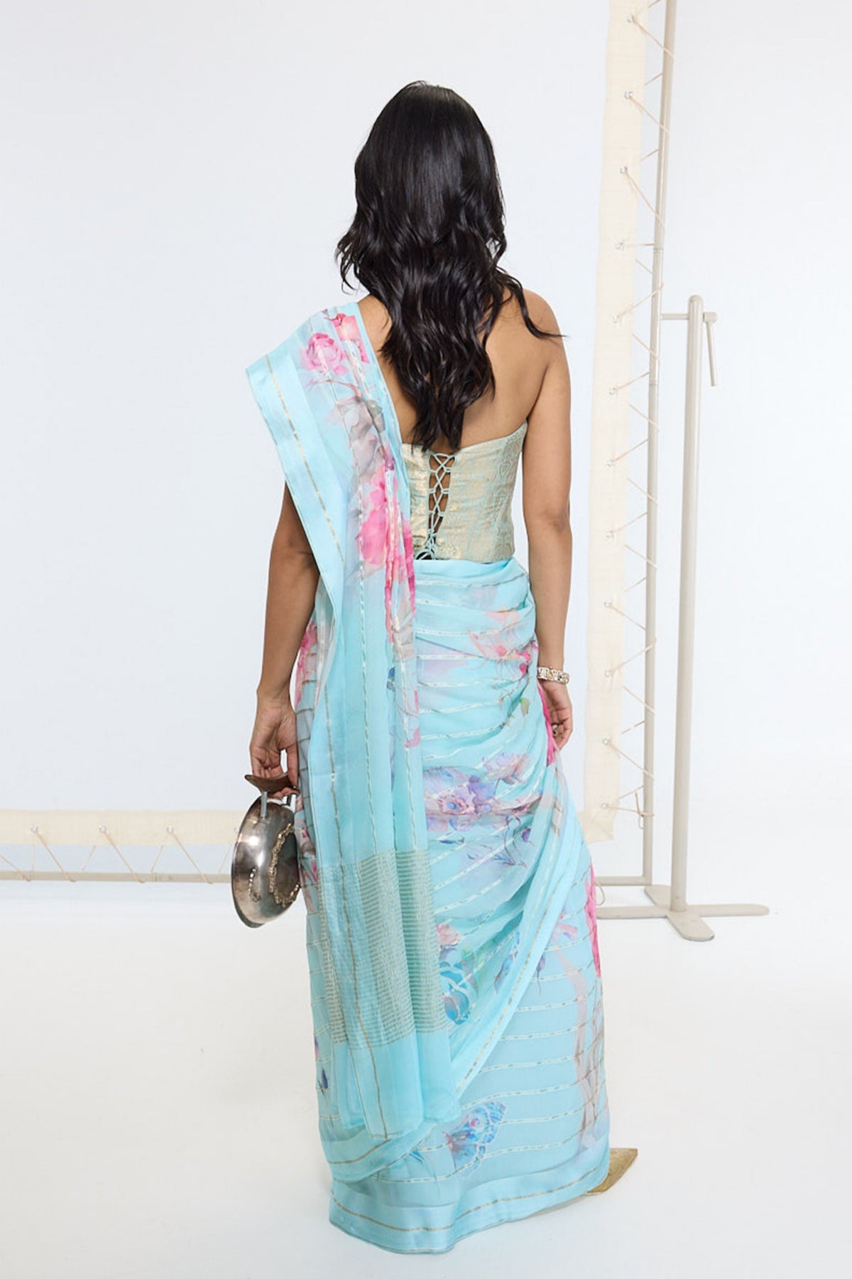 Handwoven Aqua Blue Printed Saree