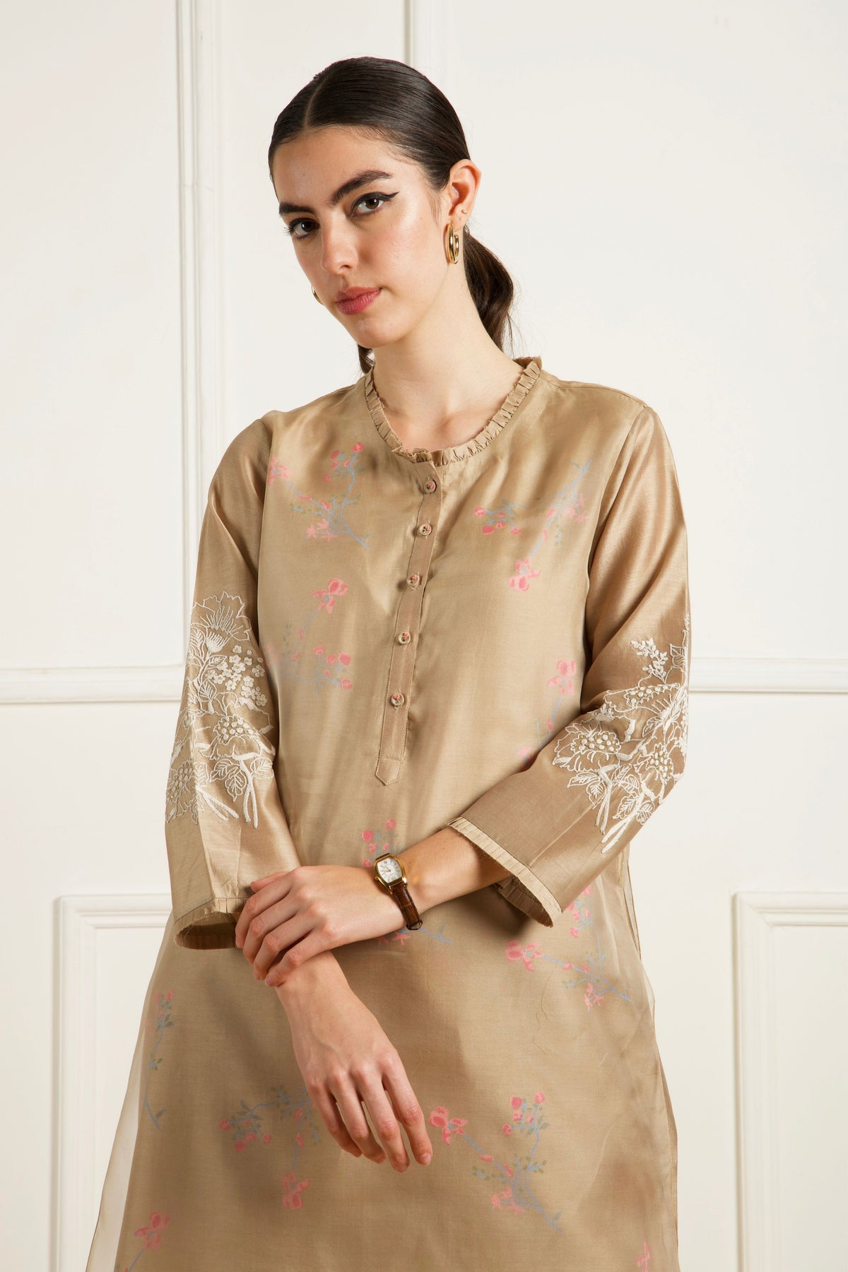 Beige Double Layer Kurta Set