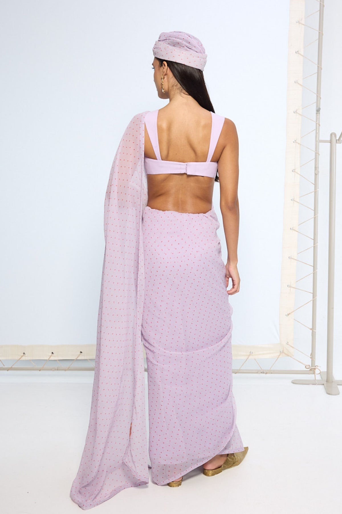 Lavender Polka Dotted Saree
