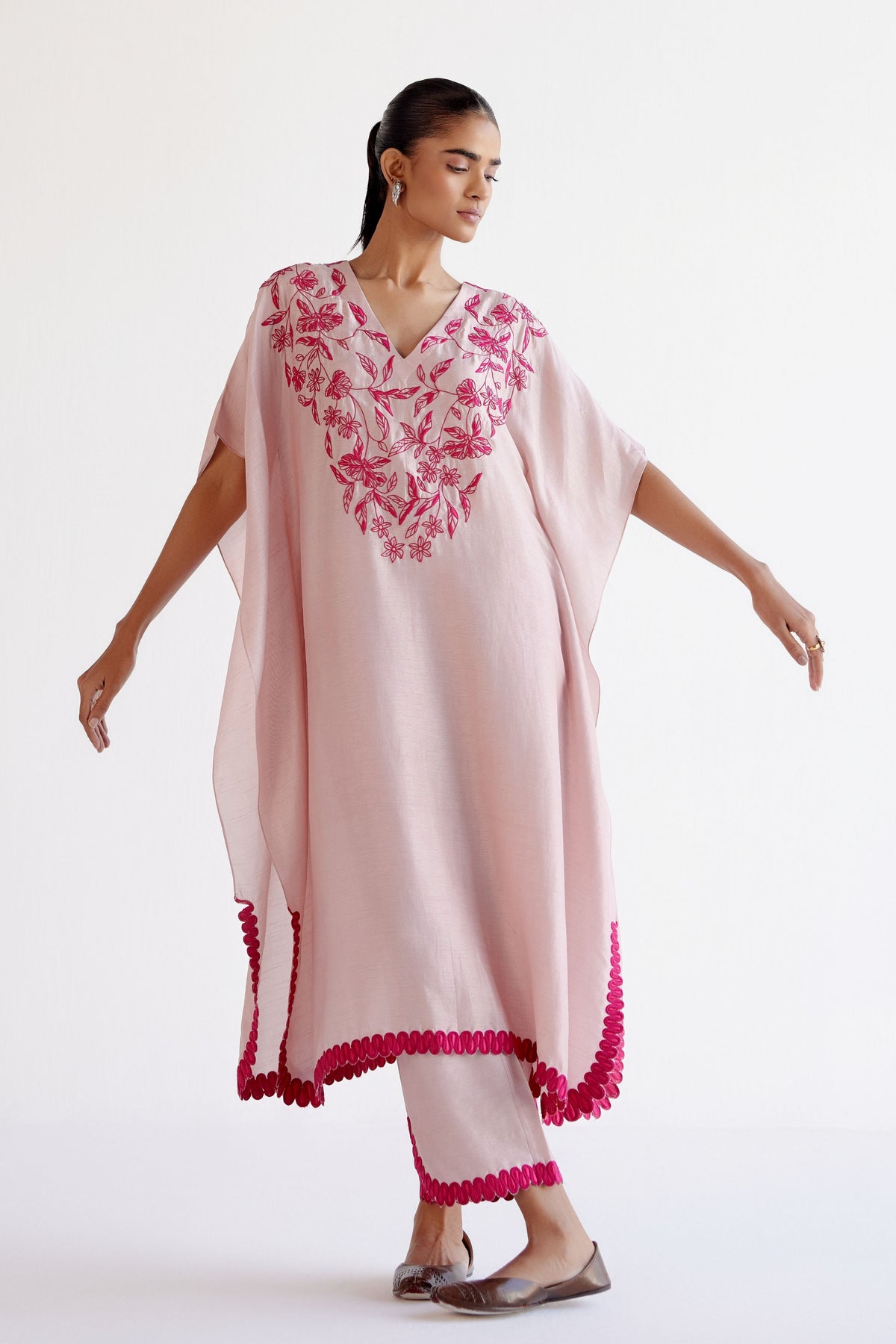 Embroidery Blush Pink Kaftan Set
