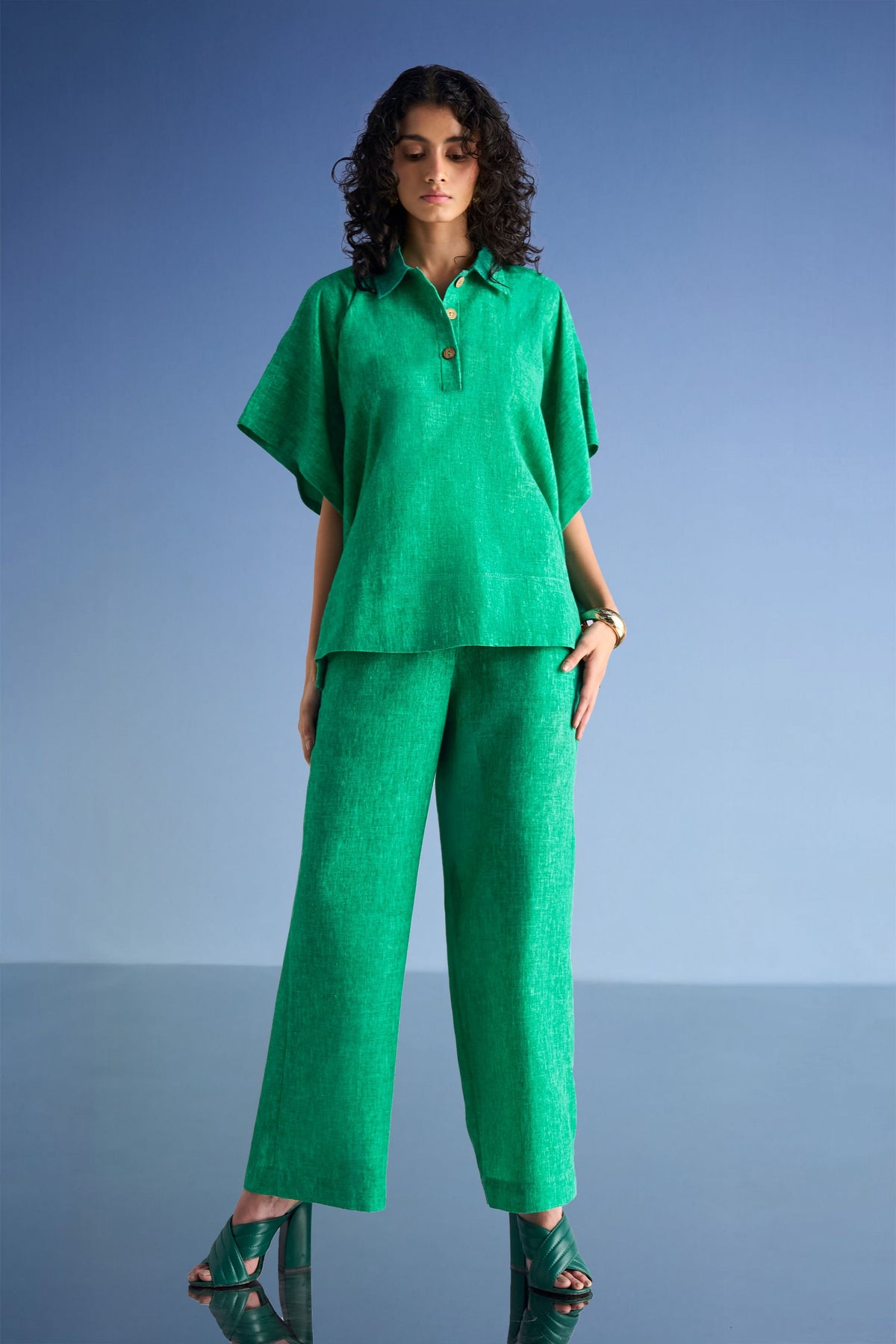 Straight Cut Linen-textured Pants